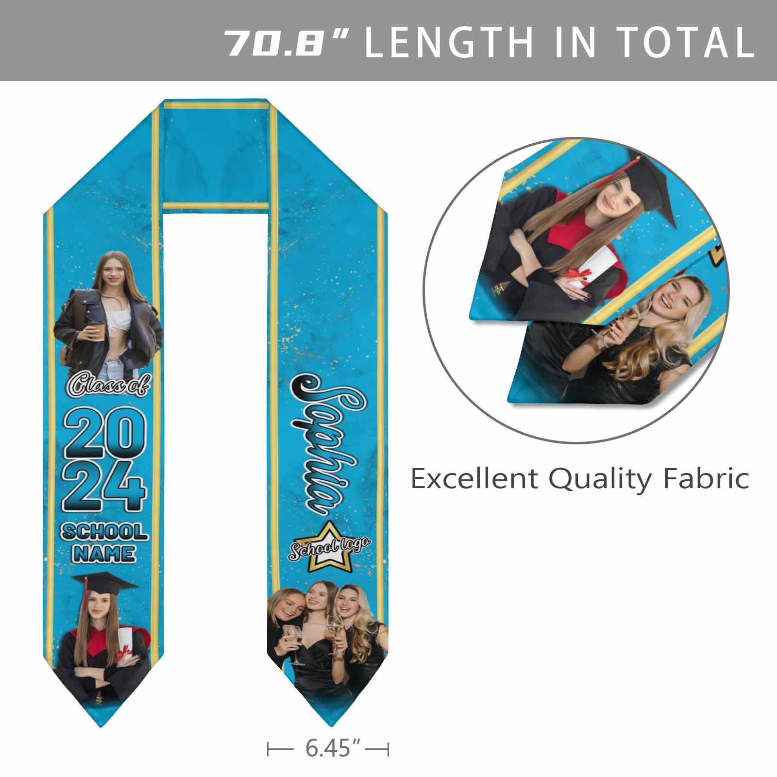 Custom Graduation Stole with Photo, Name & School - Personalized Class of 2025 Graduation Sash Gift for High School & College Grads - Perfect for Commencement Ceremonies & Graduation Parties