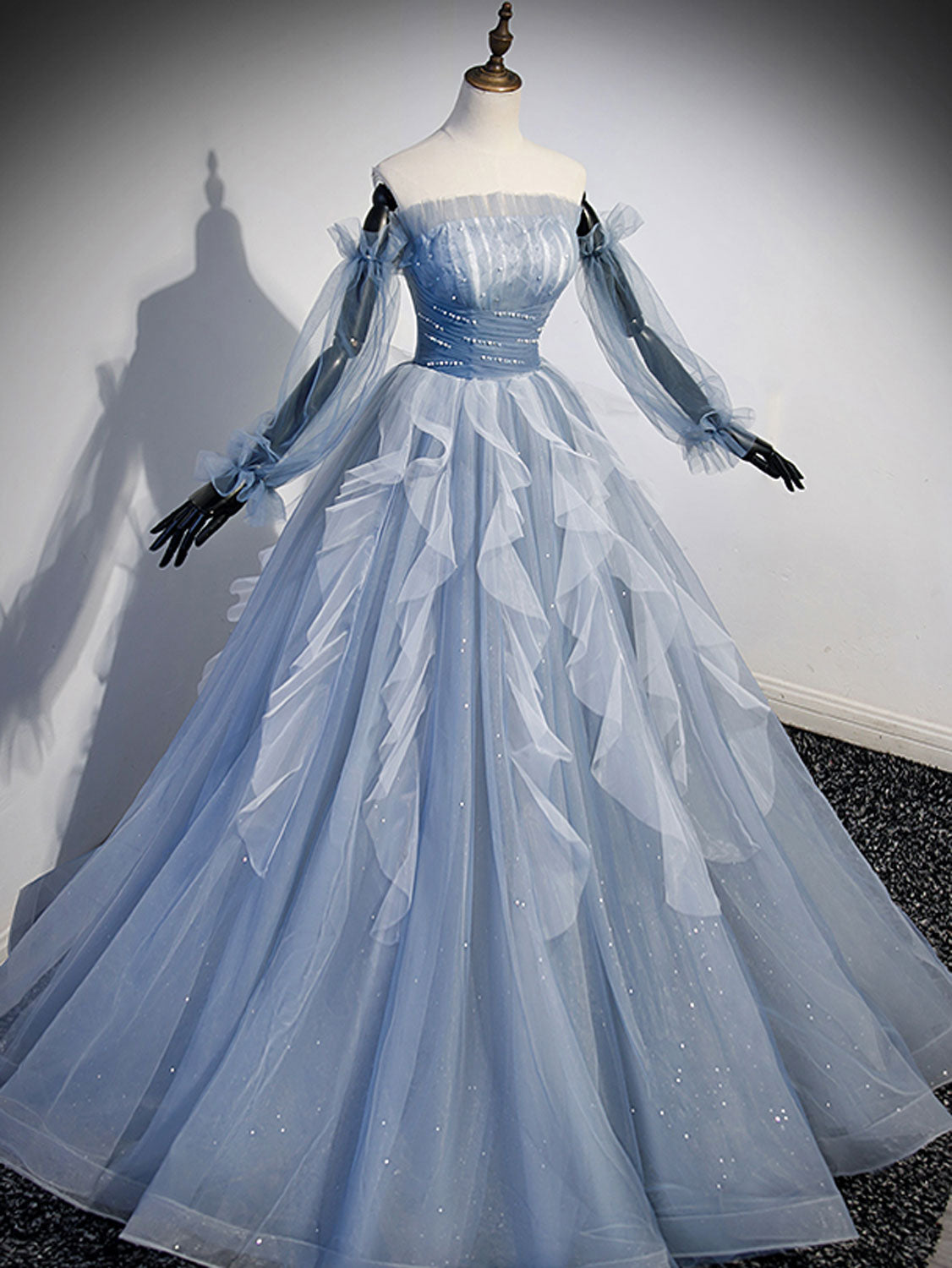 Elegant A-Line Tulle Prom Dress in Gray Blue - Perfect for Homecoming, Formal Dances & Special Occasions
