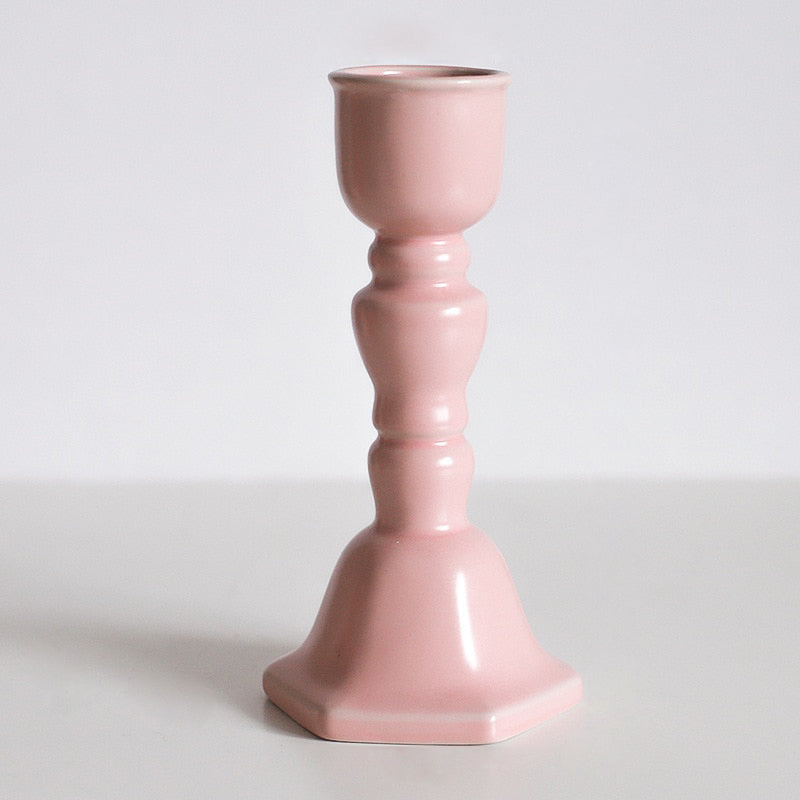 Decorative Candy Glazed Ceramic Candle Holders - Set of 2, Handmade Home Decor for Dining Table, Wedding Centerpiece, Romantic Ambiance Lighting