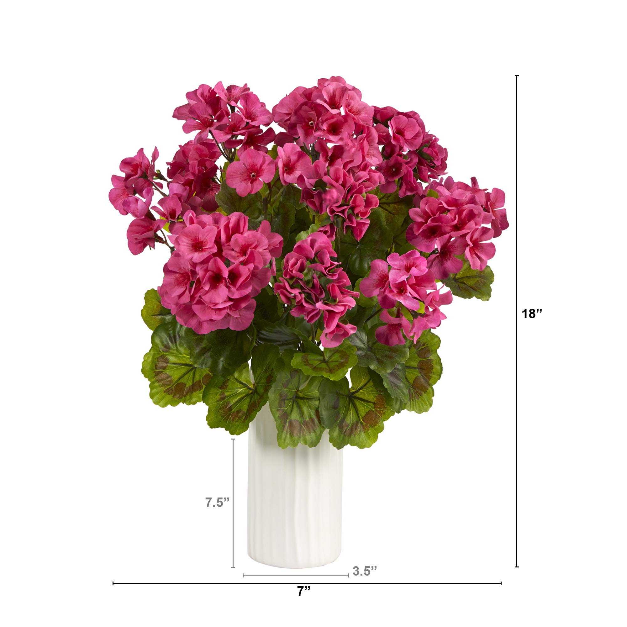 Nearly Natural 18-Inch UV Resistant Artificial Geranium Plant in White Planter - Indoor/Outdoor Decor for Home, Office, Patio & Garden