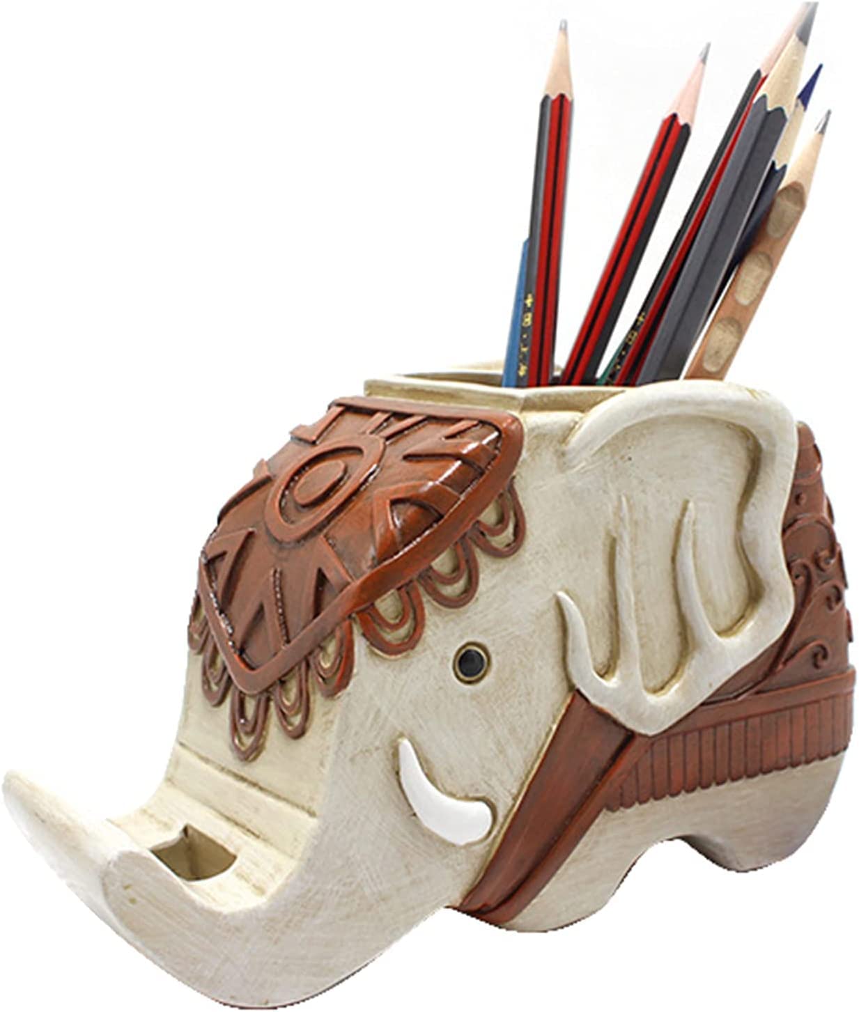 Elephant Pen & Phone Holder - Resin Desk Decor for Home Office