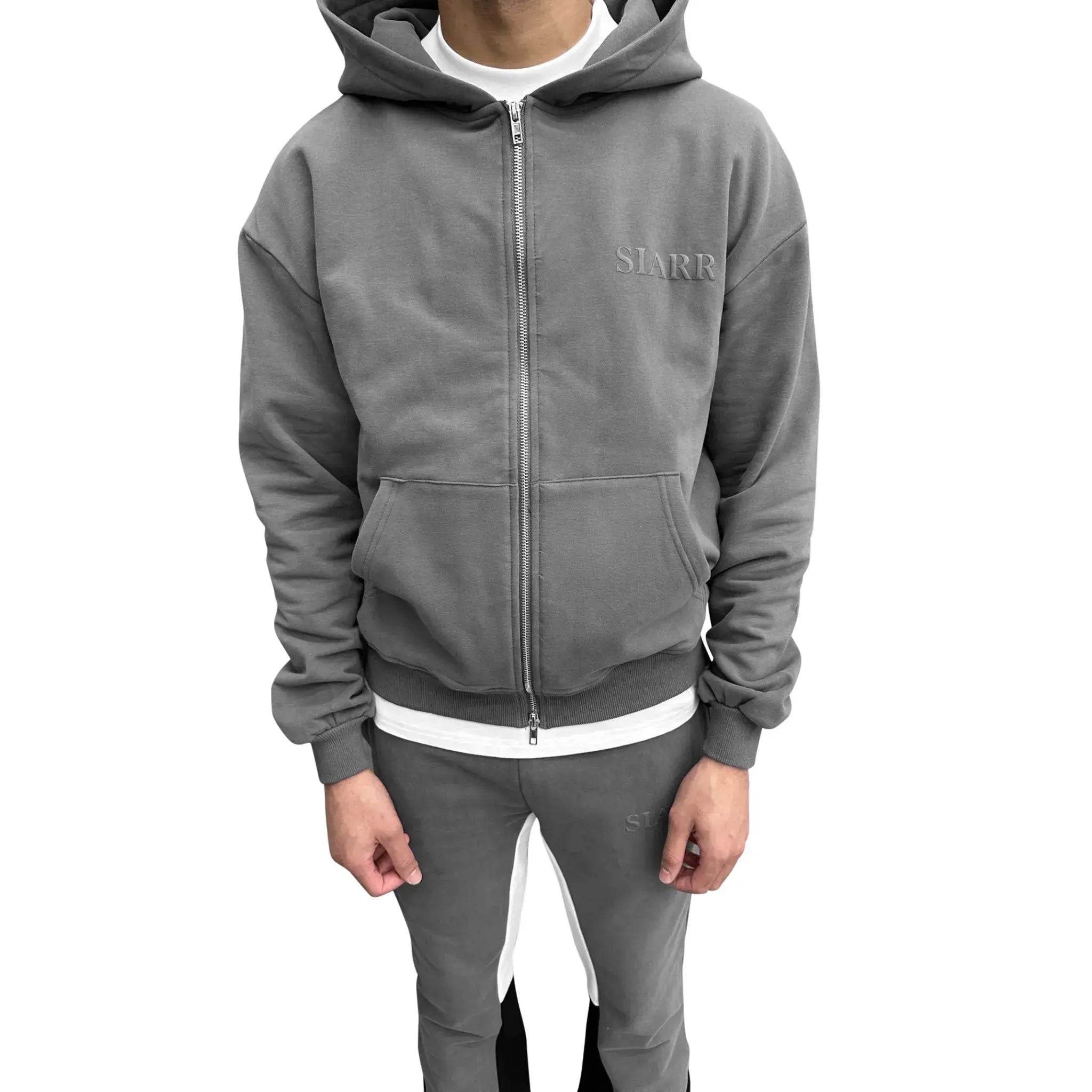 SIARR Dark Grey Zip Up Hoodie for Men - Lightweight Fleece Jacket with Front Pockets | Perfect for Casual Wear, Gym & Outdoor Activities