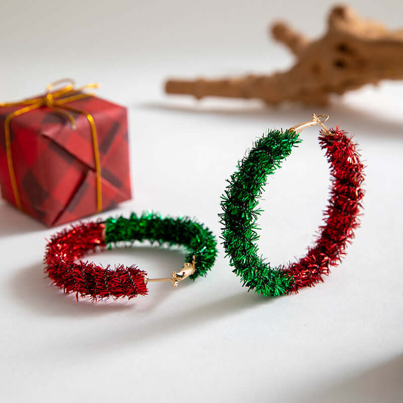 Festive Christmas Jingle Bell Tinsel Hoop Earrings for Women | Holiday Party Jewelry Gift | ER728 | Perfect for Xmas Celebrations, Office Parties & New Year Events