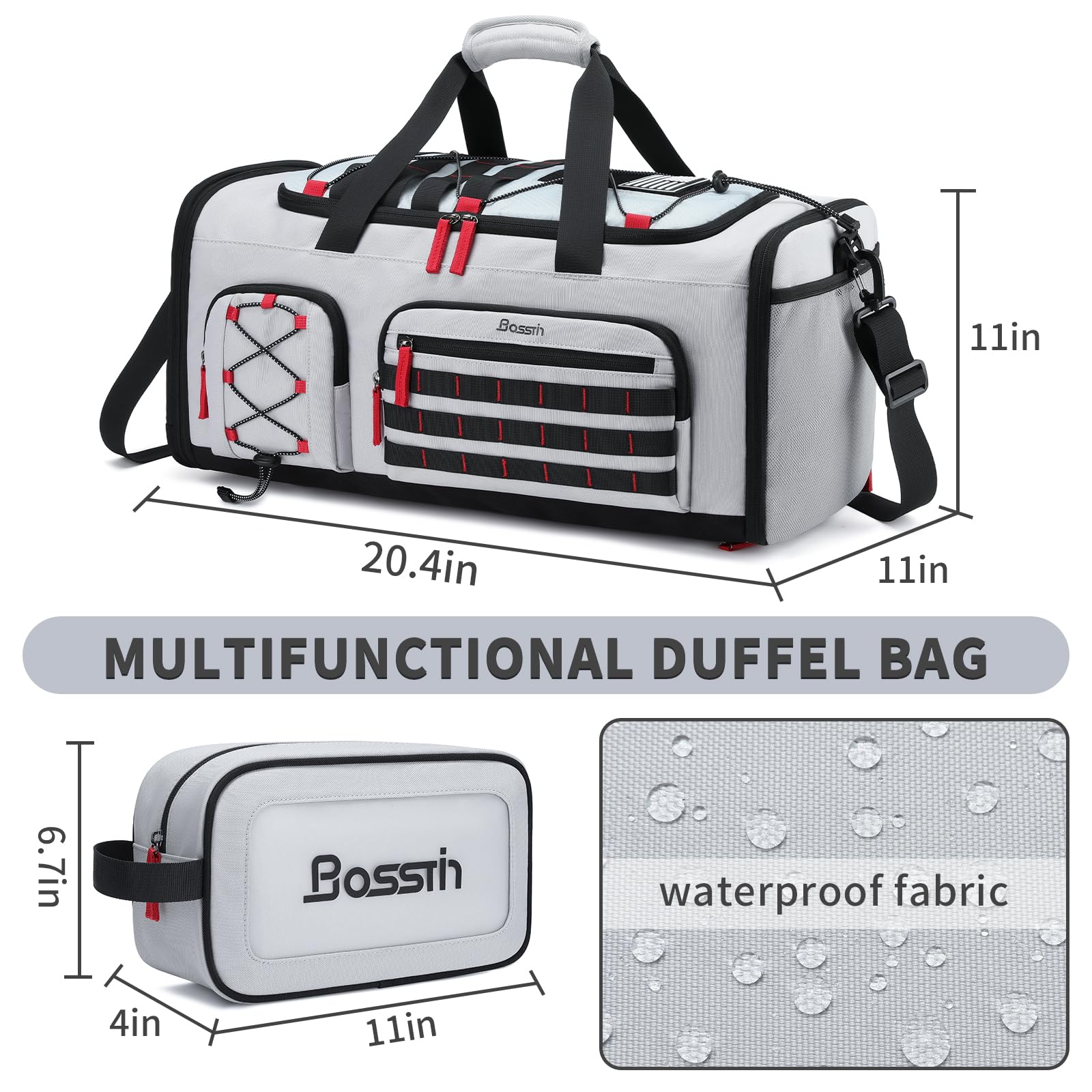 Bosstin 45L Gym Bag for Men & Women - Large Sports Duffel Bag with Shoe Compartment | Water-Resistant Travel Duffle & Weekender Overnight Backpack (Grey) - Perfect for Gym, Travel & Sports Activities