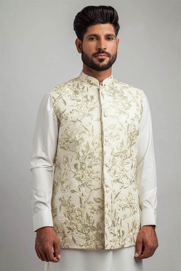 Ivory & Light Gold Floral Embroidered Waistcoat Vest for Women - Elegant Bridal Party Formal Wear - Perfect for Weddings, Evening Events & Special Occasions