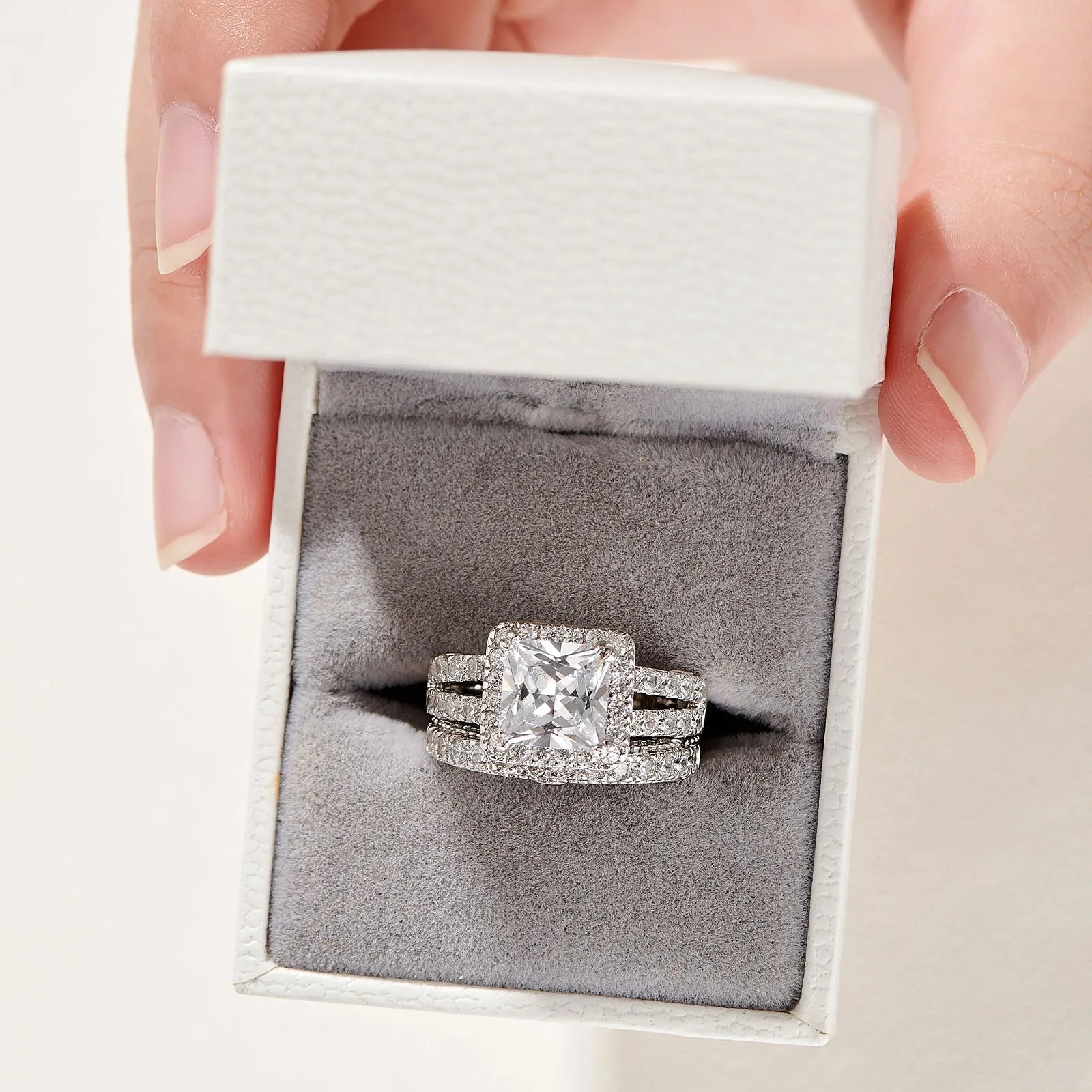 Vintage Wedding Rings for Women - 925 Sterling Silver Bridal Set with 4Ct Princess Cut 5A Cubic Zirconia - Elegant Fine Jewelry for Engagement, Anniversary & Special Occasions