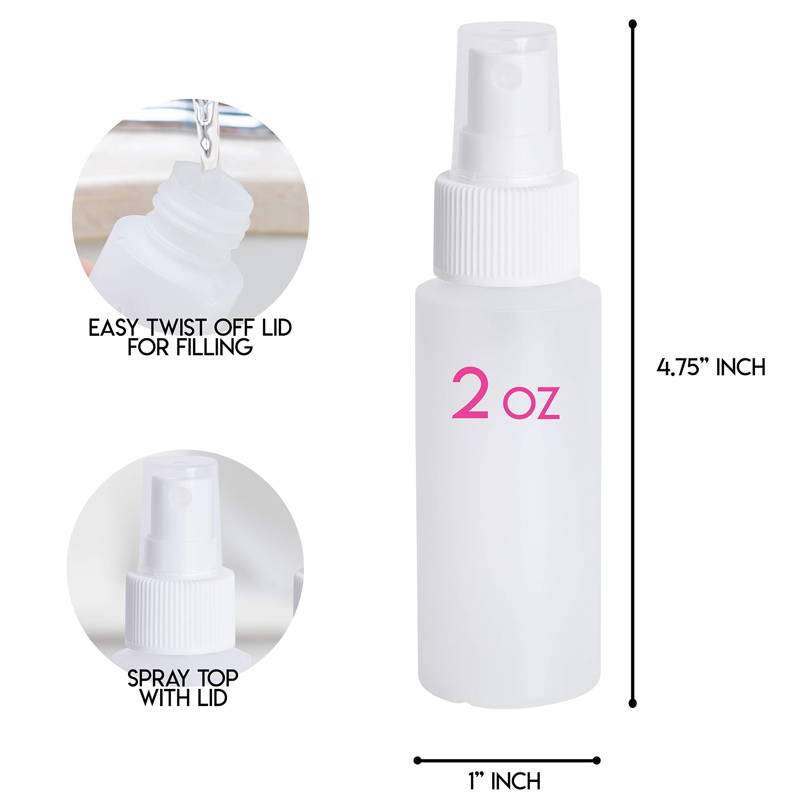 10 Pack 2oz Travel Size Spray Bottles - Leak Proof Empty Plastic Containers for Toiletries, Cosmetics & Liquids | Perfect for Airplane Carry On, Gym, Camping & Travel Accessories