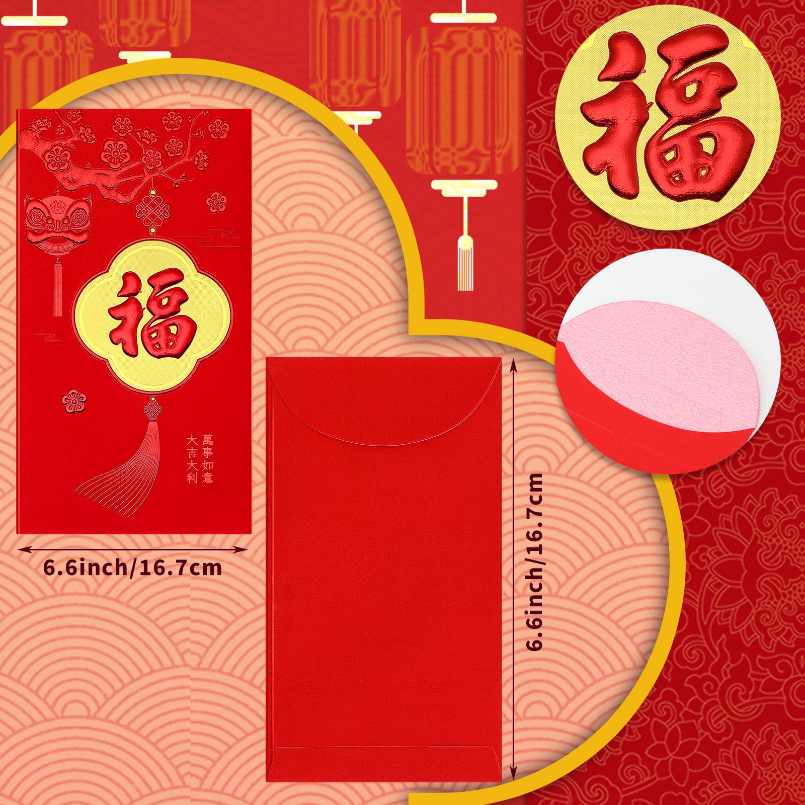 36 Pieces Chinese New Year 2025 Red Envelopes - Lucky Money Packets (Hong Bao) for Spring Festival, Birthday, Baby Shower, Wedding & Graduation Gifts - Perfect for Lunar New Year Celebrations, Cash Gifts and Special Occasions