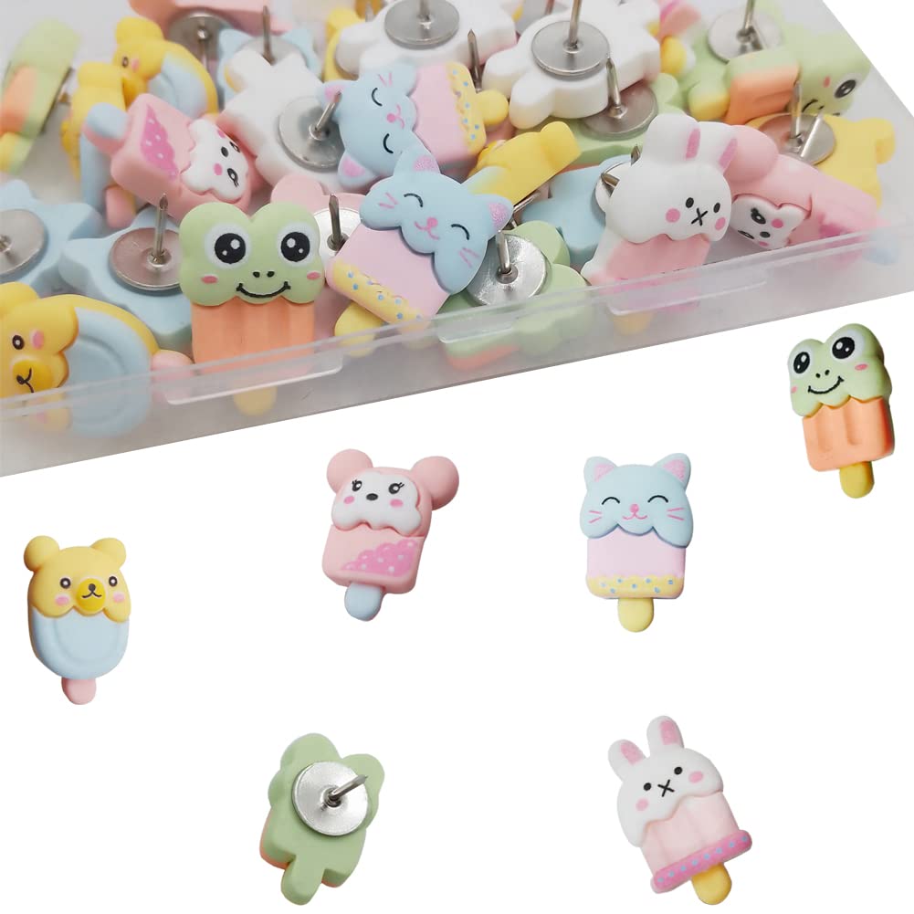 30 Pcs Cute Frog Ice Cream Push Pins - Mini Decorative Thumbtacks for Photos, Notes, Maps & Bulletin Boards - Fun Office & School Supplies for DIY Projects, Wall Decor & Crafting