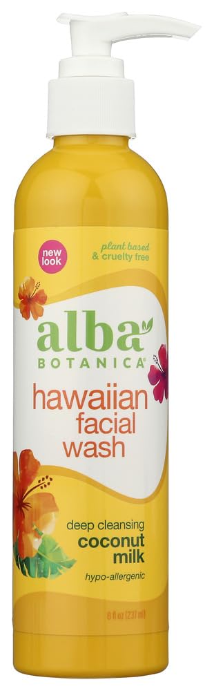 Alba Botanica Coconut Milk Facial Cleanser - 8 oz Hydrating Face Wash for Dry & Sensitive Skin - Cruelty-Free & Vegan - Multi-Pack for Daily Skincare Routine