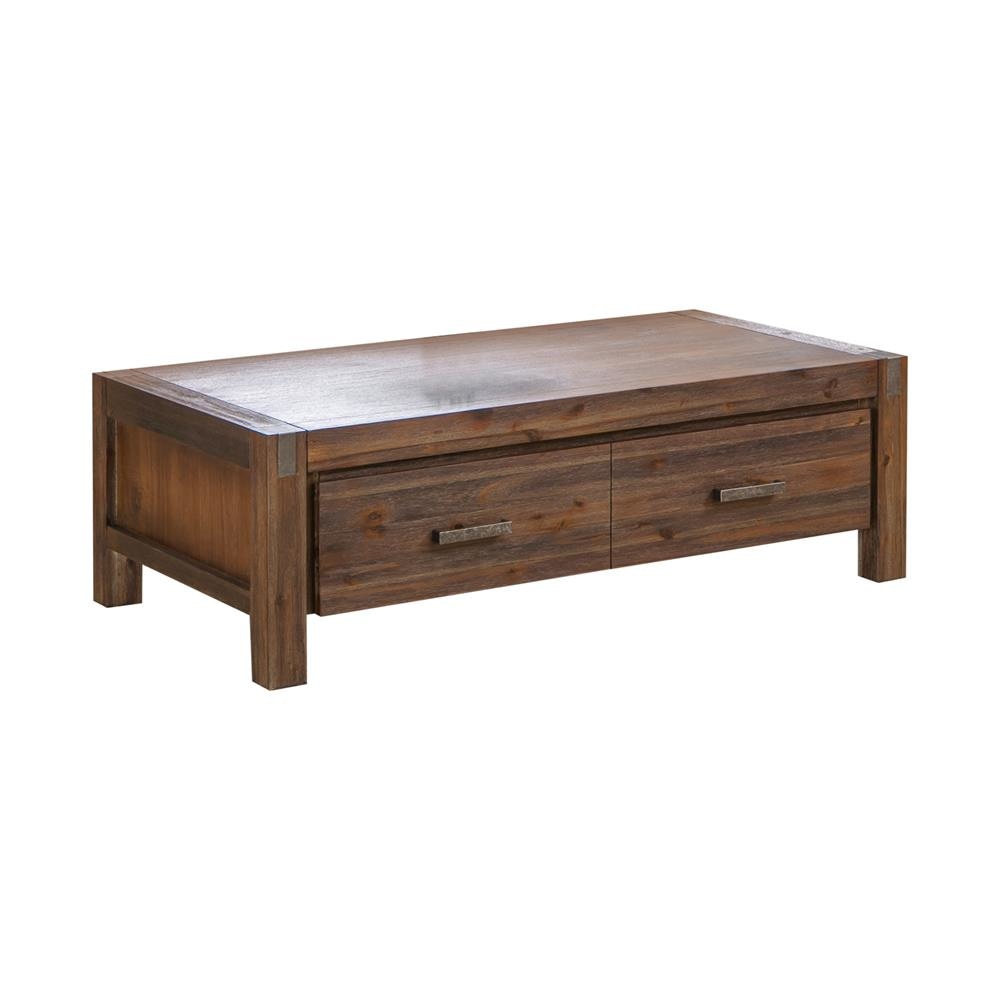 Solid Acacia Wood Coffee Table with 1 Drawer Storage - Chocolate Finish - Perfect for Living Room, Office & Small Spaces
