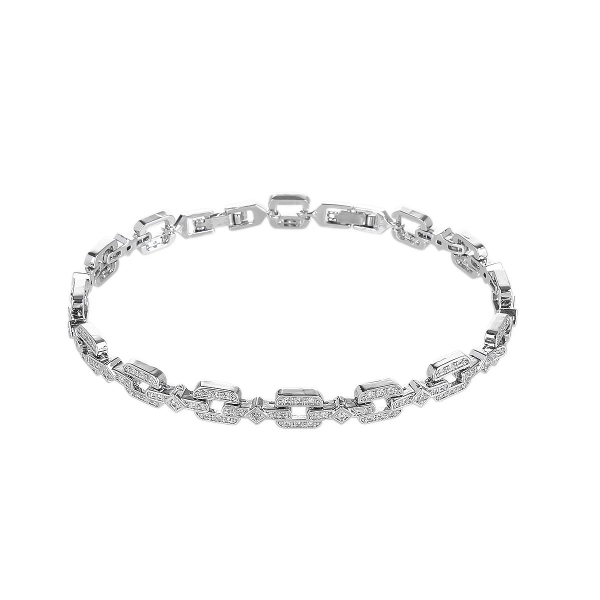 Elegant Cubic Zirconia Geometric Square Chain Link Bracelet for Women - Chic Party Jewelry Gift for Birthday, Anniversary & Special Occasions