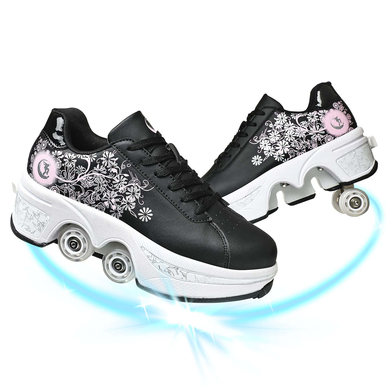 YUNWANG Adjustable Roller Skates for Women & Men - Retractable Outdoor Roller Shoes with Double-Row Wheels - Perfect for Teens, Youth & Adults - Great for Fitness, Commuting & Fun Outdoor Activities