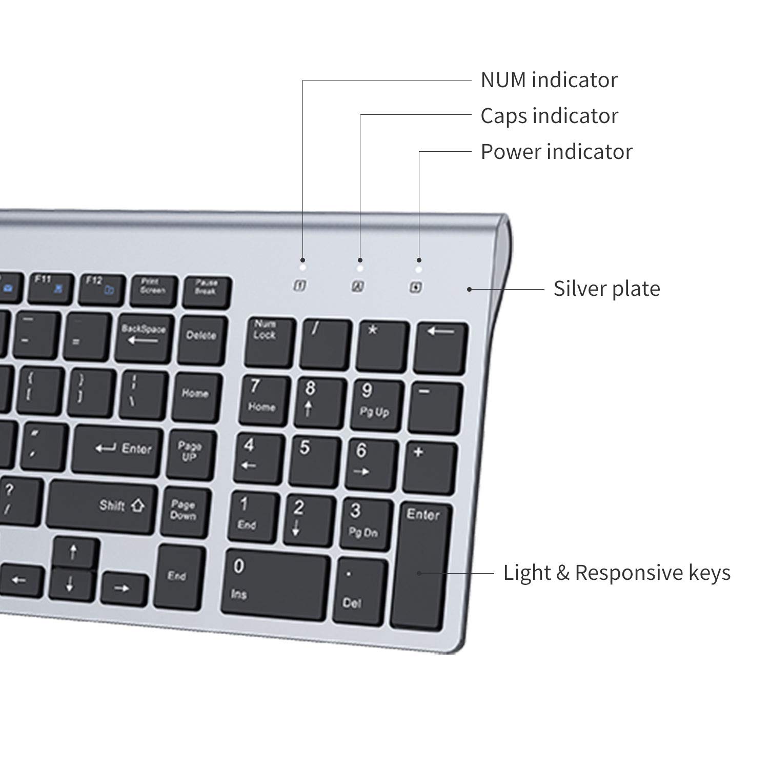 2.4G Wireless Keyboard and Mouse Combo - Ergonomic Full-Size USB Keyboard with Silent Mouse for PC, Laptop, Windows & Mac - Black & Grey - Perfect for Office, Home & Gaming Use