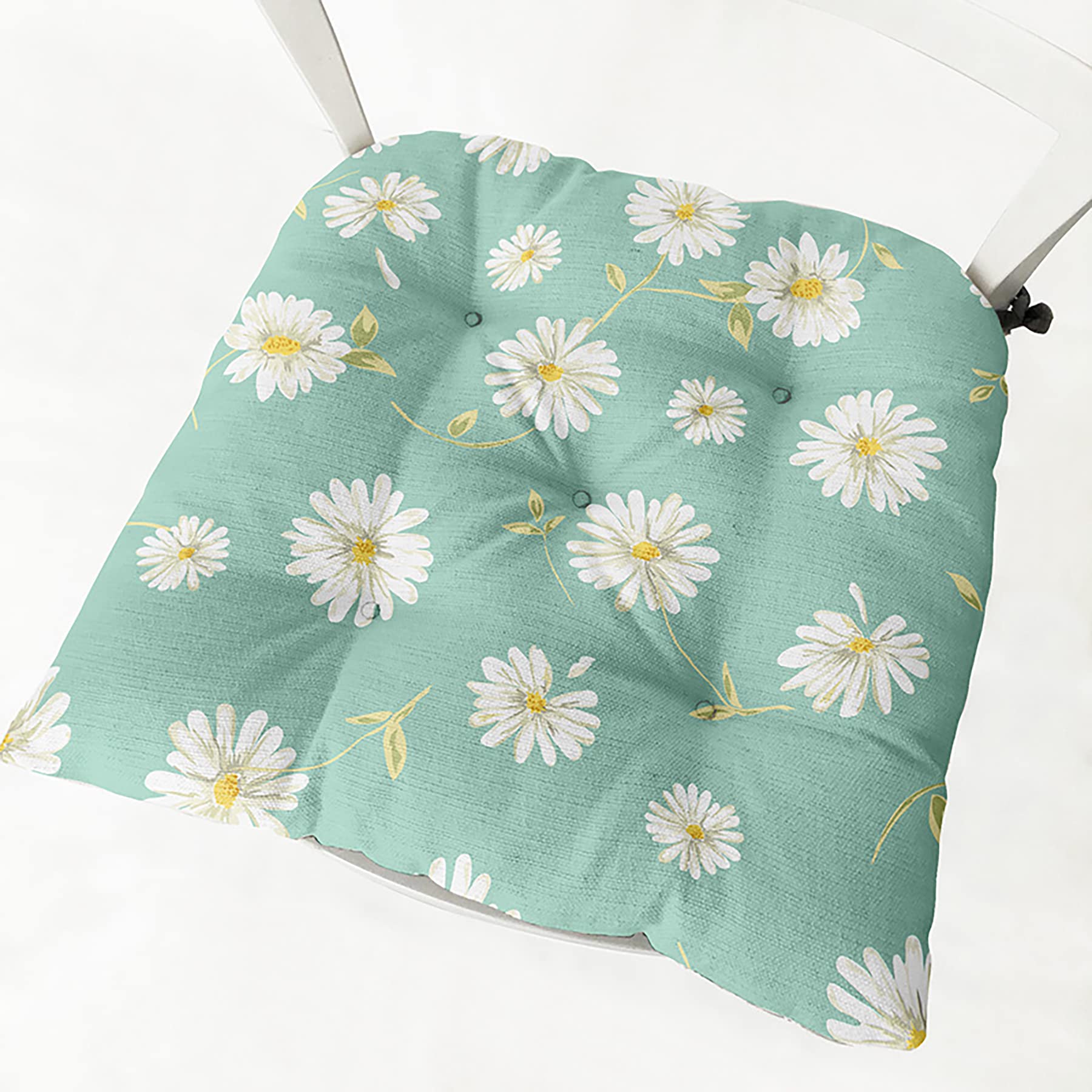 6 Pack U-Shaped Daisy Print Thickened European Style Dining Chair Cushions with Ties - Light Green Kitchen Sofa Office Decor for Comfortable Seating & Home Aesthetic