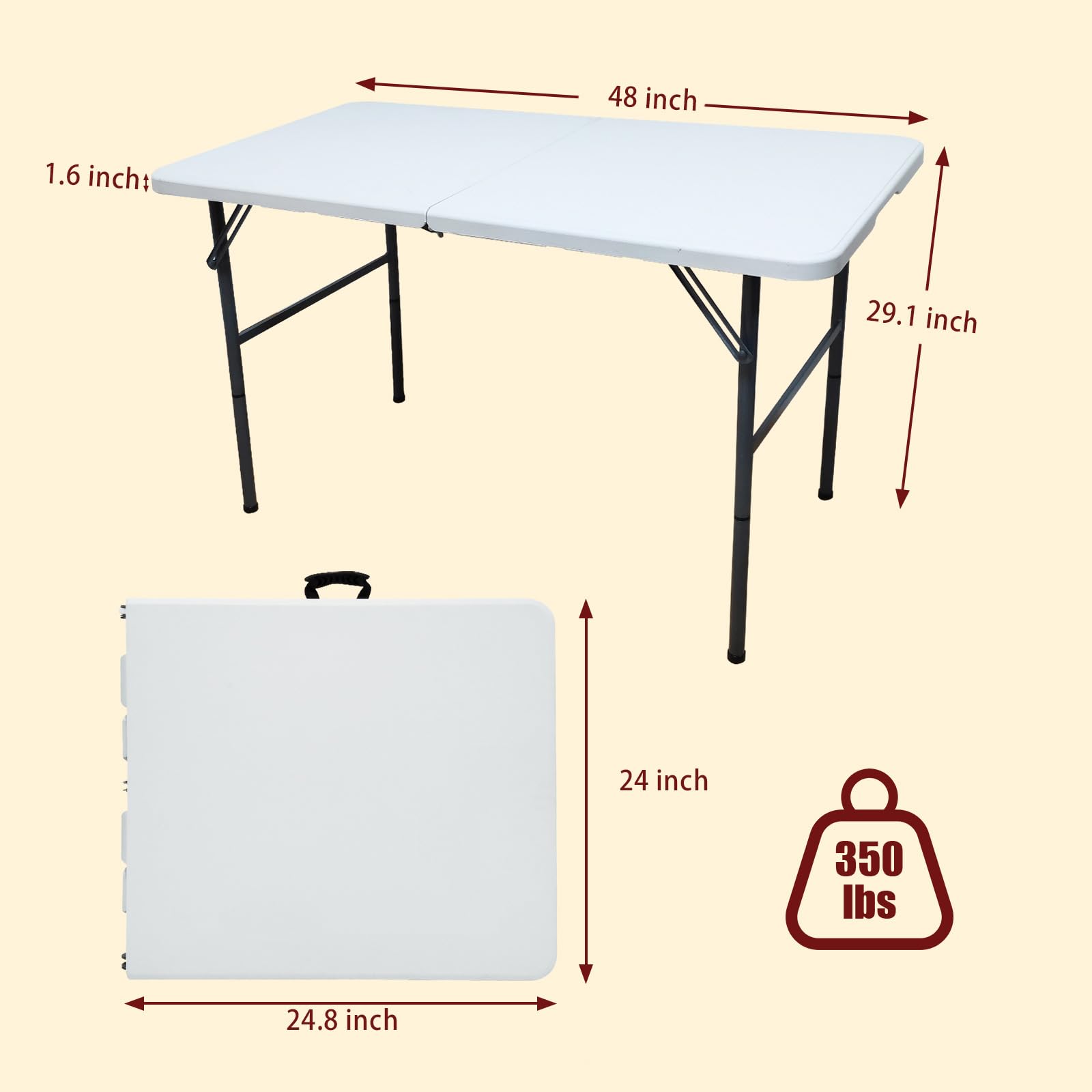 4FT Heavy Duty Folding Table - Portable Indoor Outdoor Picnic Table for Camping, Parties, BBQs & Tailgating - Sturdy Card Table with Compact Foldable Design - Perfect for Backyard, Garage & Events