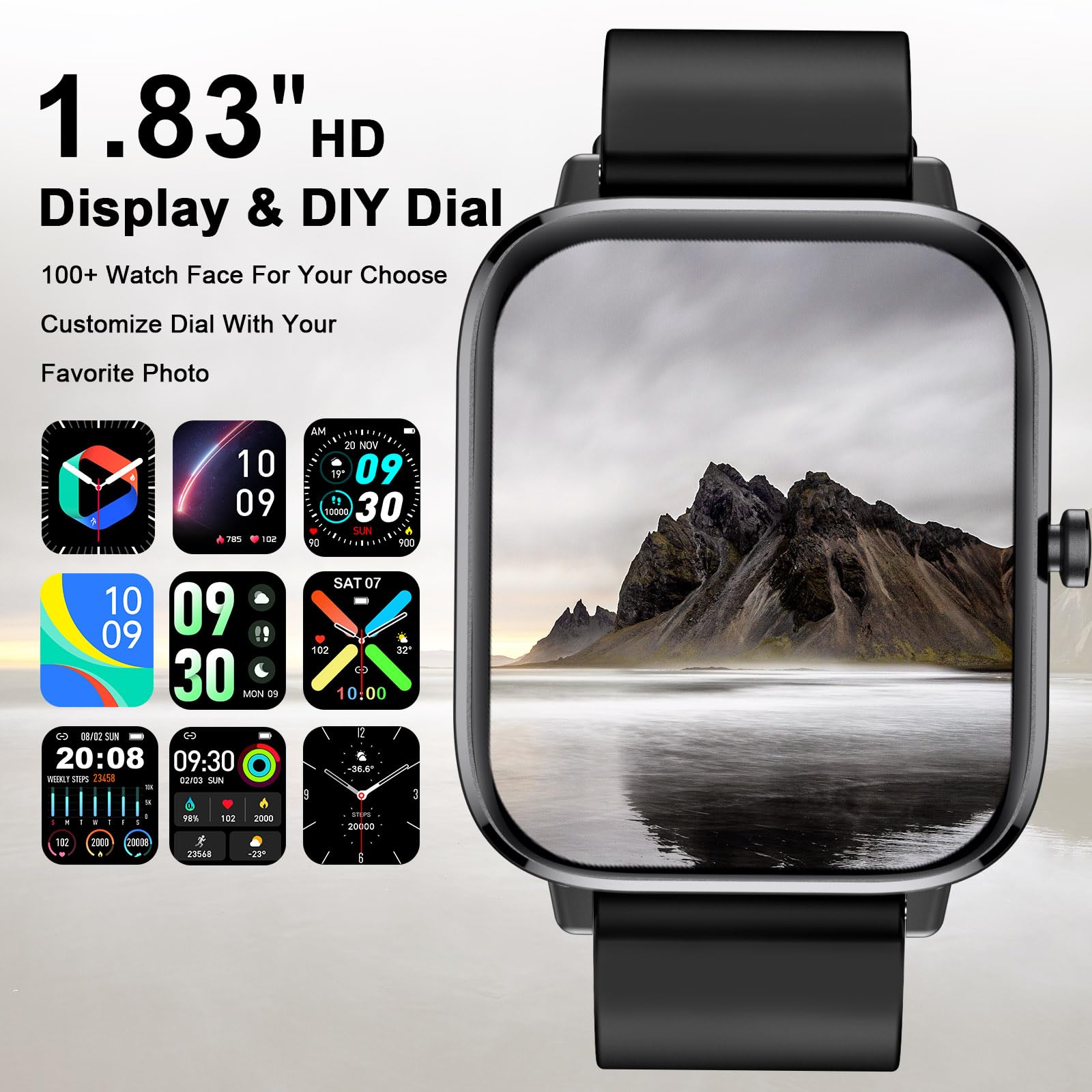 Smart Watch for Android & iOS - Full Touch Screen Fitness Tracker with Heart Rate Monitor, Sleep Tracking, Step Counter & Waterproof Design - Make/Answer Calls - Perfect for Running, Swimming & Daily Use (Black)