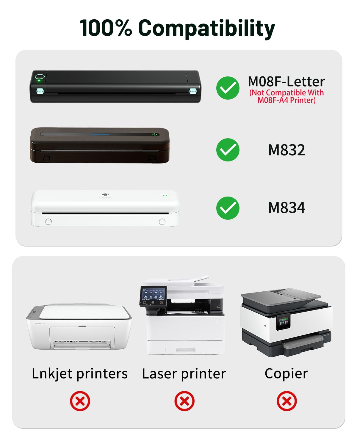 Phomemo 8.5 x 11 Inch Thermal Printer Paper - 100 Sheets for M08F-Letter, M832, M834, MT800 & Brother Portable Printers | High-Quality Thermal Printing for Shipping Labels, Receipts & Office Use