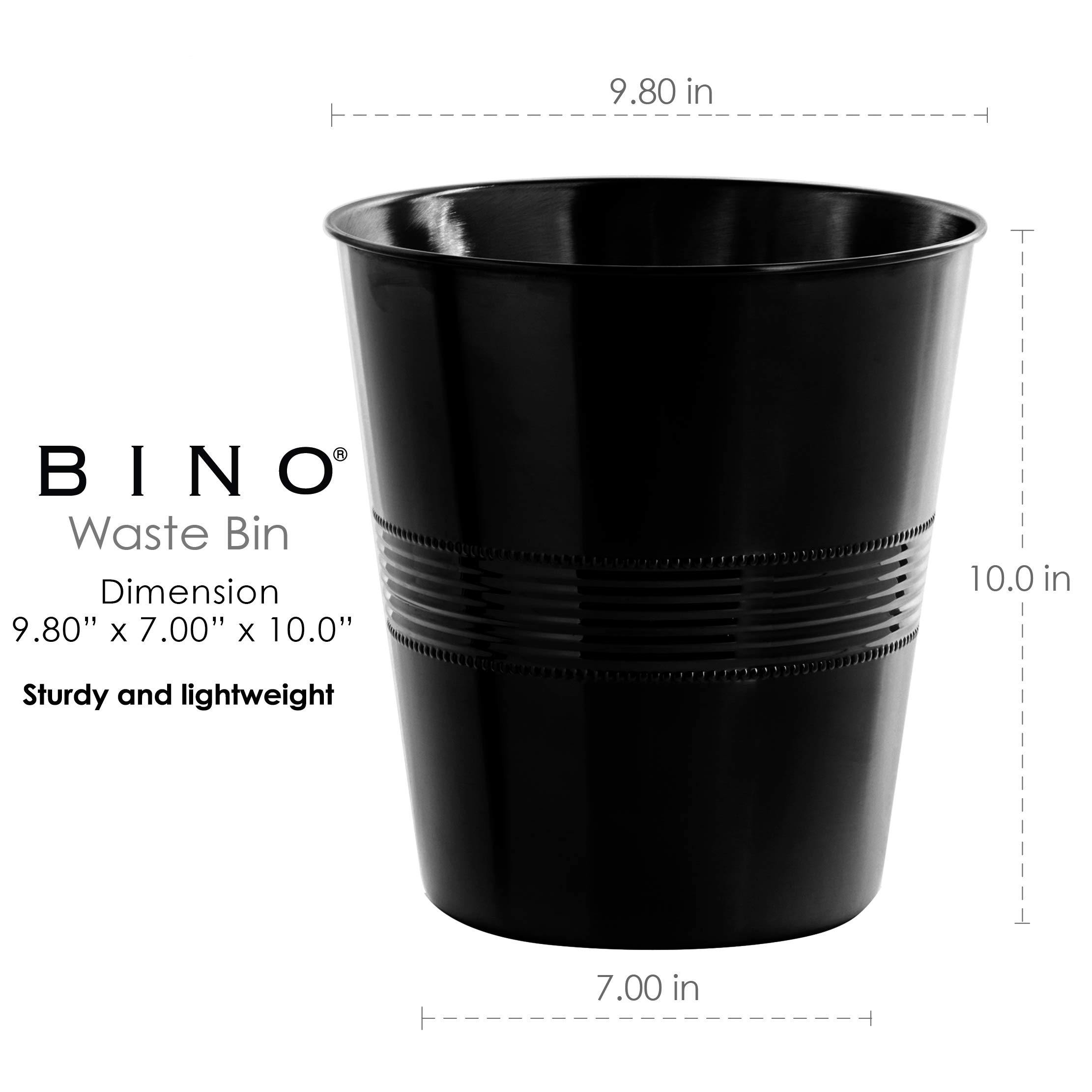 BINO Metal Waste Basket - Matte Black Corrugated Stripe Trash Can for Home, Office, Bathroom, Dorm & Kitchen | Small Desk & Bedroom Bin | Perfect for Waste Disposal in Living Room, Study or Workspace