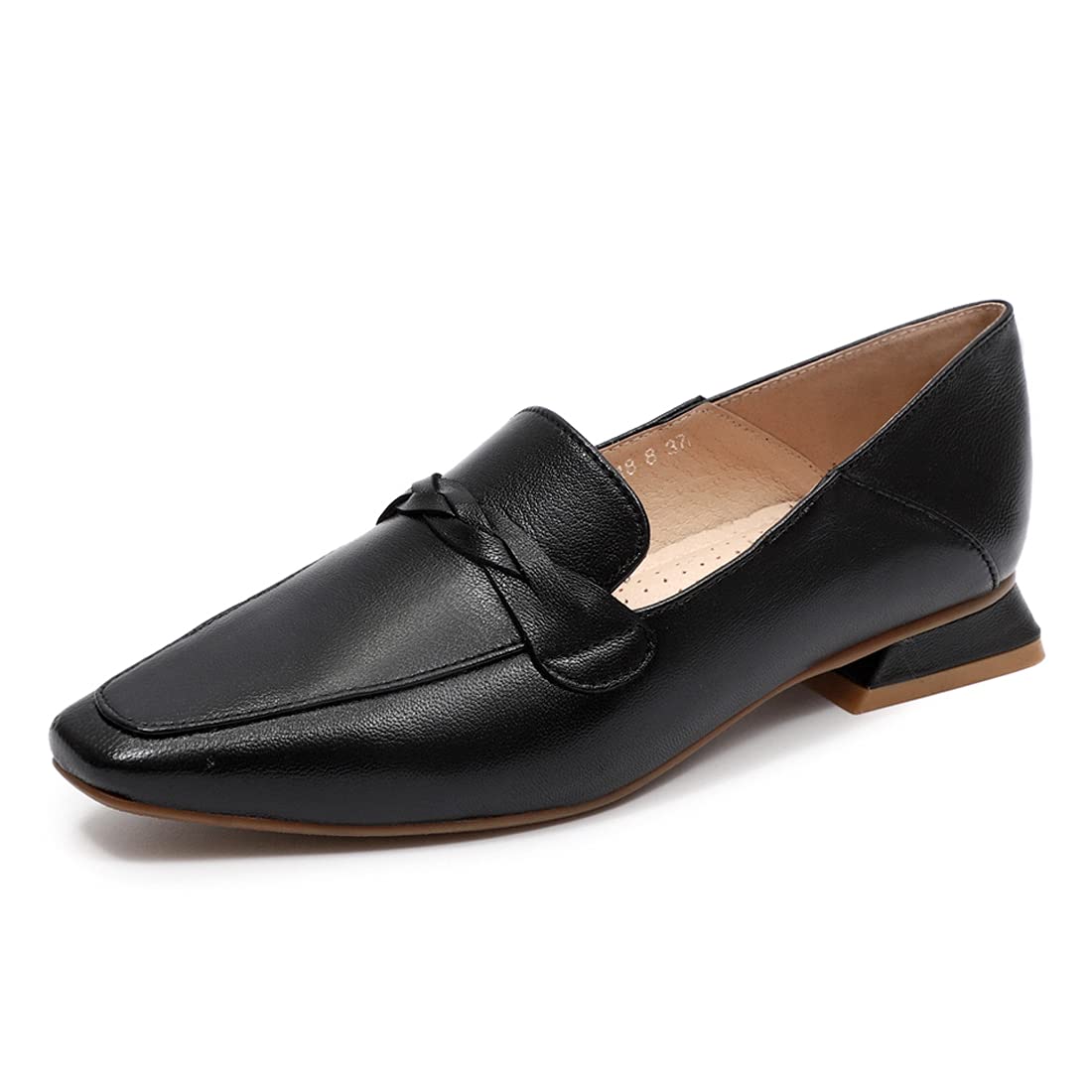 Women's Leather Penny Loafers - Square Toe Slip-On Dress Shoes for Office & Casual Wear - Comfortable & Stylish Flat Shoes for Women - Perfect for Work, Business, Travel & Everyday Outfits
