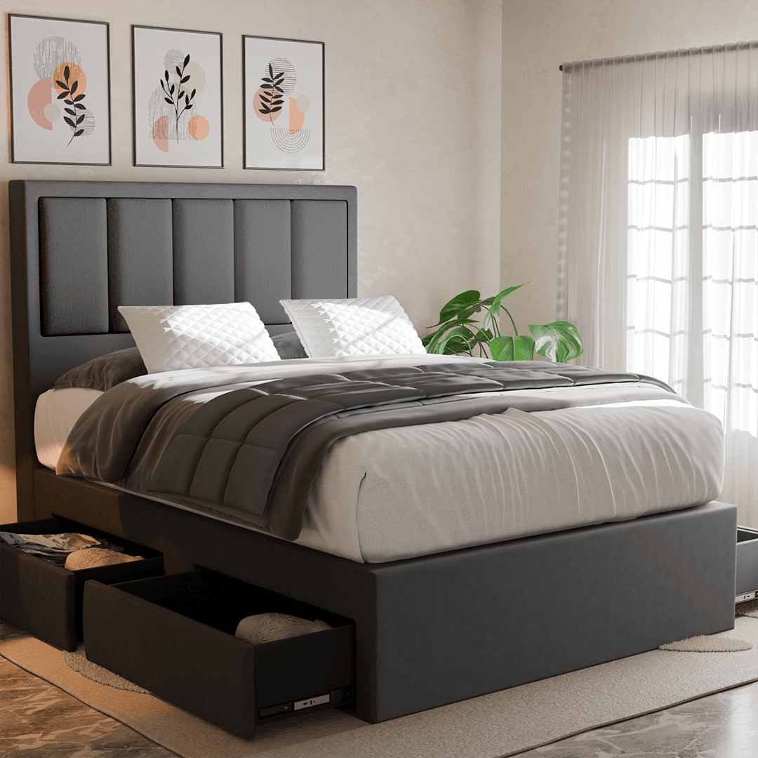 Marley Fabric Drawer Bed Frame with Storage - Pet Friendly Platform Bed for Dogs & Cats - Perfect for Small Spaces, Apartments & Pet Owners
