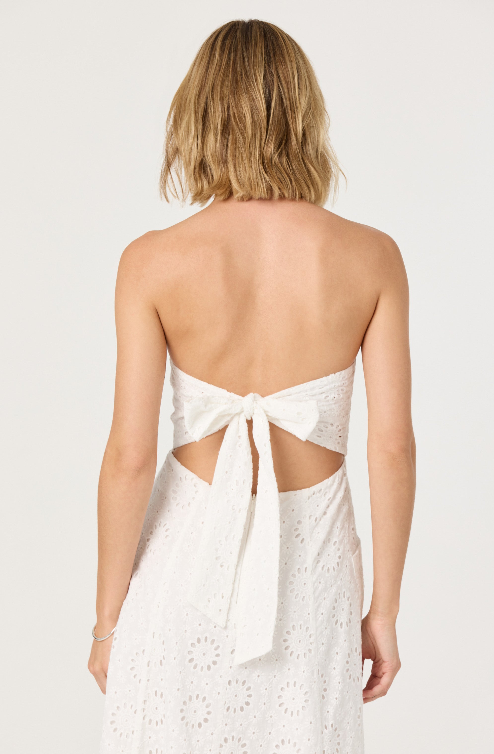 Strapless Eyelet Midi Dress for Women - Floral Lace Summer Dress for Beach, Wedding & Party