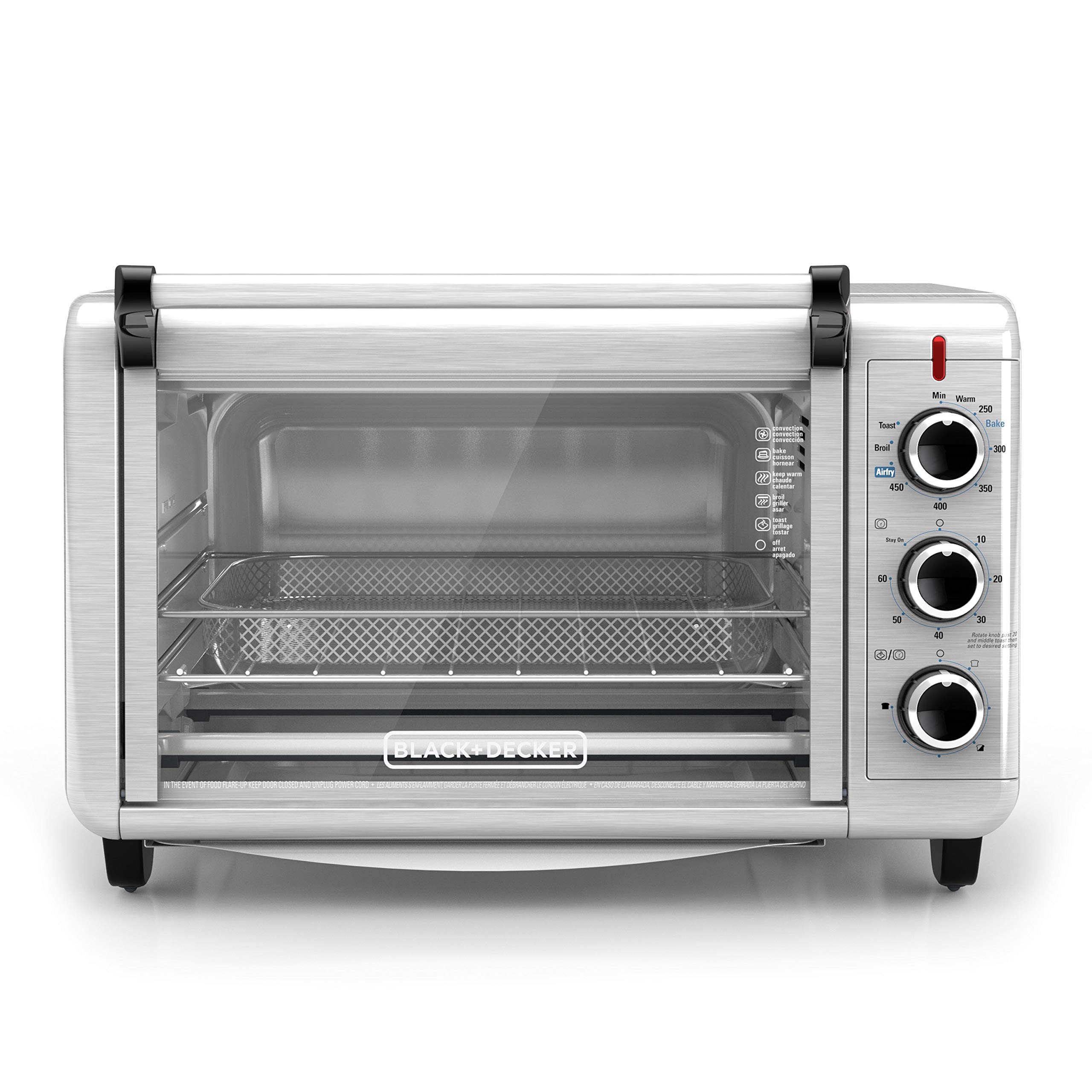 BLACK+DECKER 6-Slice Air Fryer Toaster Oven with 5 Cooking Functions - Stainless Steel Countertop Convection Oven for Baking, Roasting & Crisping | Perfect for Small Kitchens, Dorms & Apartments (Model TO3215SS)