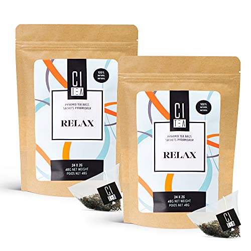 Citea - Relax Herbal Tea | Caffeine Free Herbal Tea Blend in Premium Pyramid Tea Bags (2g x 24 Bags, 48g) - 2 Pack | Perfect for Evening Relaxation & Stress Relief