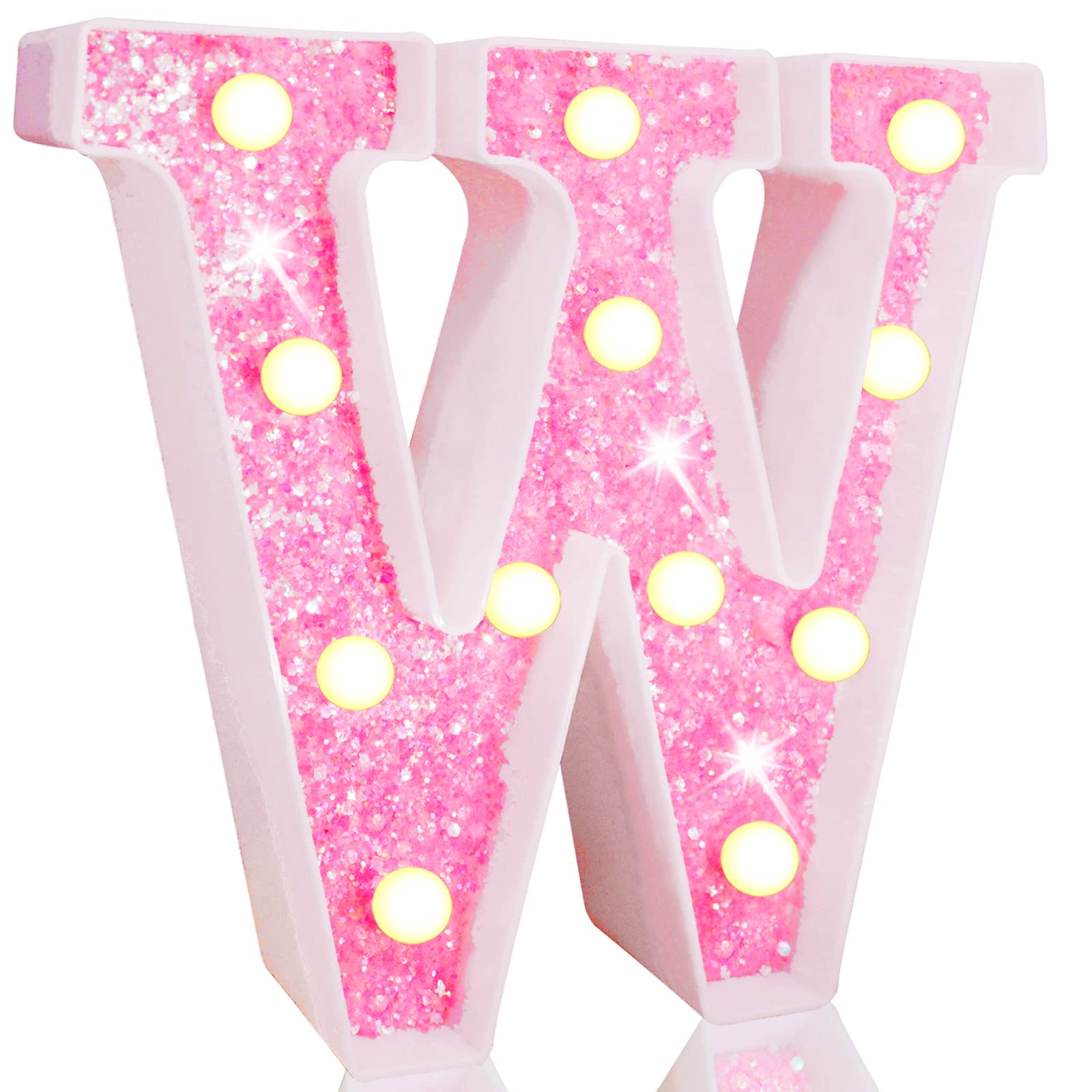 Pooqla LED Marquee Letter Lights - Pink Glitter Alphabet Sign with Battery Power for Night Light, Birthday Party, Wedding, Home Bar & Christmas Decoration | Perfect for Girls' Gifts, Nursery, Bedroom & Photo Booth Backdrop