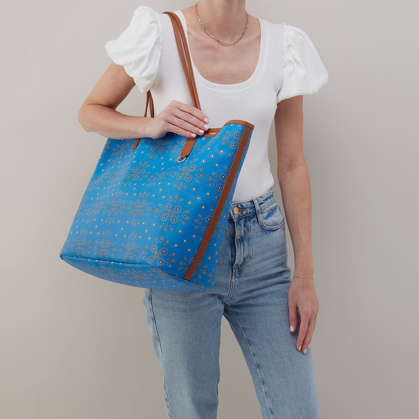 All That Tote Large Coated Canvas Bag - Blue Journey Bandana Print - Perfect for Travel, Shopping & Everyday Use