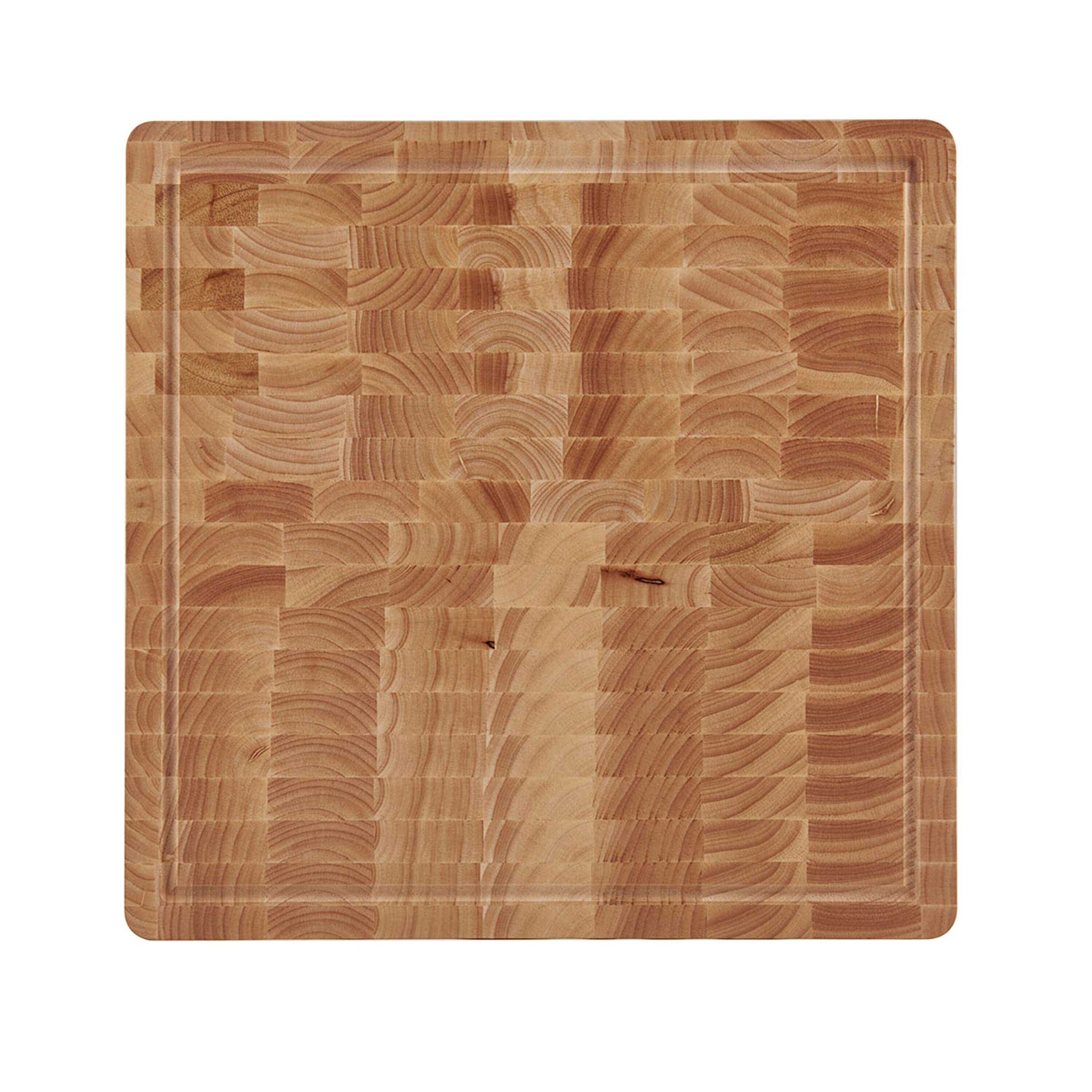 Premium Farberware 16x16 Inch Thick End Grain Rubberwood Cutting Board with Juice Groove & Finger Grips - Natural Wood Chopping Block for Meat, Vegetables & Fruits - Ideal for Kitchen Prep, Butchering & Serving Charcuterie