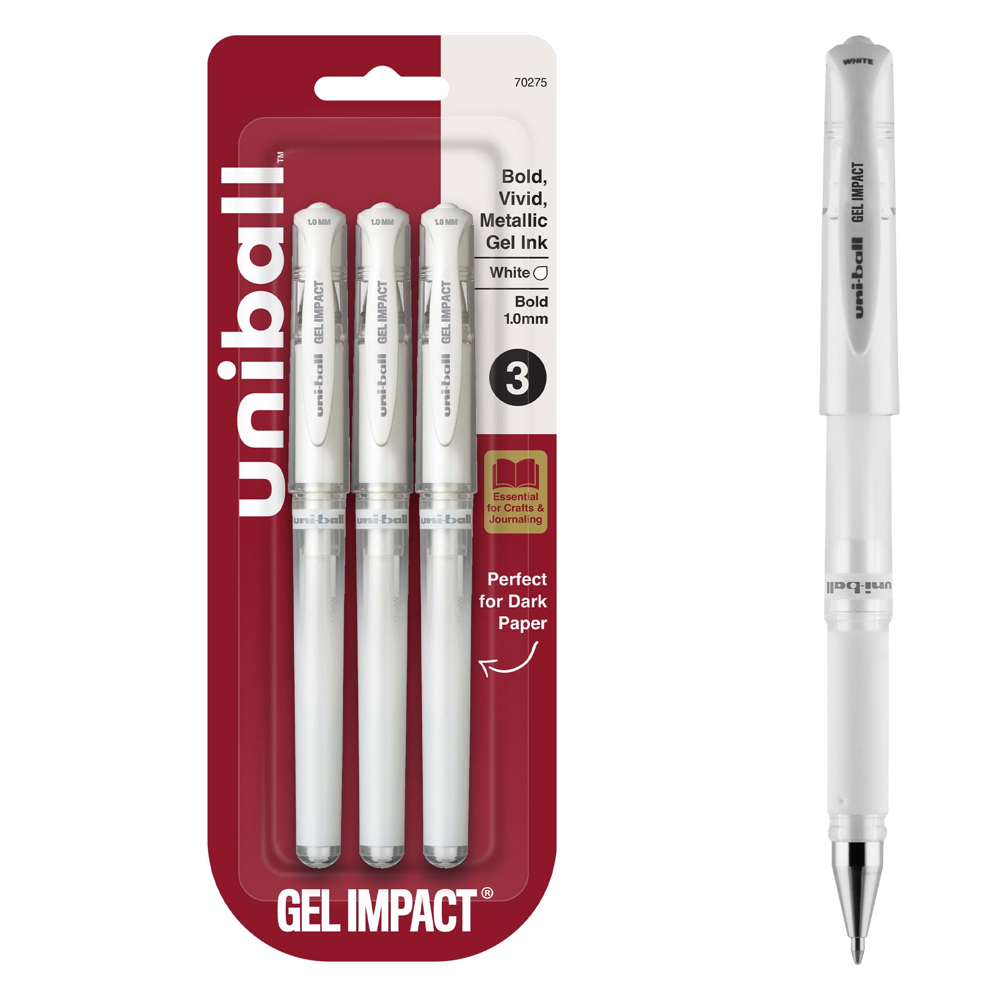 Uniball Signo 207 Gel Impact Stick Gel Pen - 3 Pack White Metallic 1.0mm Bold Point Gel Pens for Office, School & Art | Smooth Writing, Vibrant Ink, Premium Ballpoint Pens | Perfect for Note Taking, Journaling & Creative Projects
