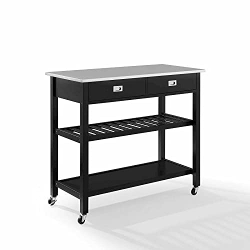 Stainless Steel Kitchen Island Cart with Wheels - Black Mobile Kitchen Table for Small Spaces - Perfect for Food Prep, Storage & Dining in Compact Kitchens