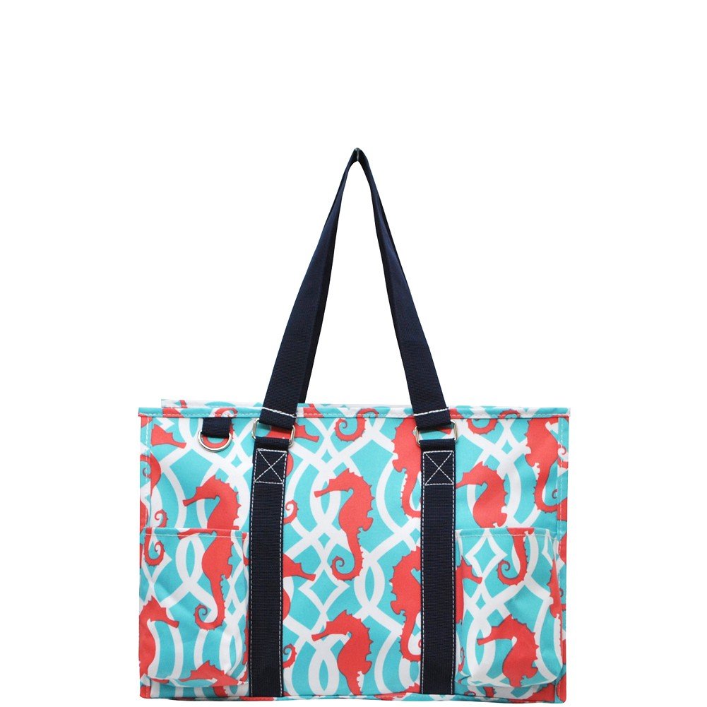 Seahorse Print Zippered Caddy Organizer Tote Bag - Waterproof Storage Pouch for Travel, Gym, Beach & Daily Essentials | Perfect for Women & Men
