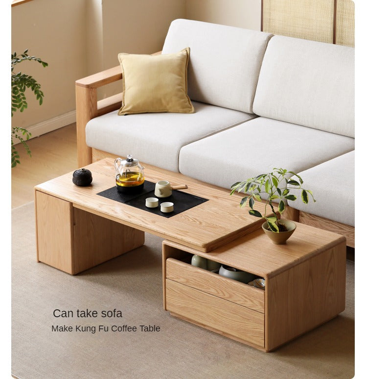 Solid Oak Wood Extendable Modern Coffee Table - Perfect for Living Room, Lounge, and Small Spaces