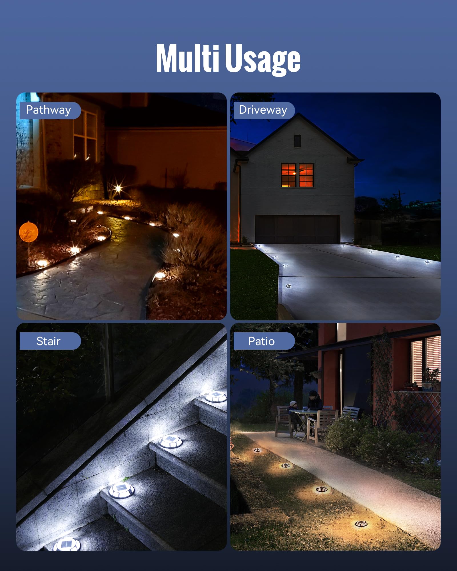 4 Pack Solar Dock Lights - 2-in-1 Outdoor LED Deck Lights with Warm & Cool White | Solar Powered Pathway Lighting for Walkways, Stairs & Patios | Weatherproof Landscape Lighting for Gardens, Driveways & Pool Areas