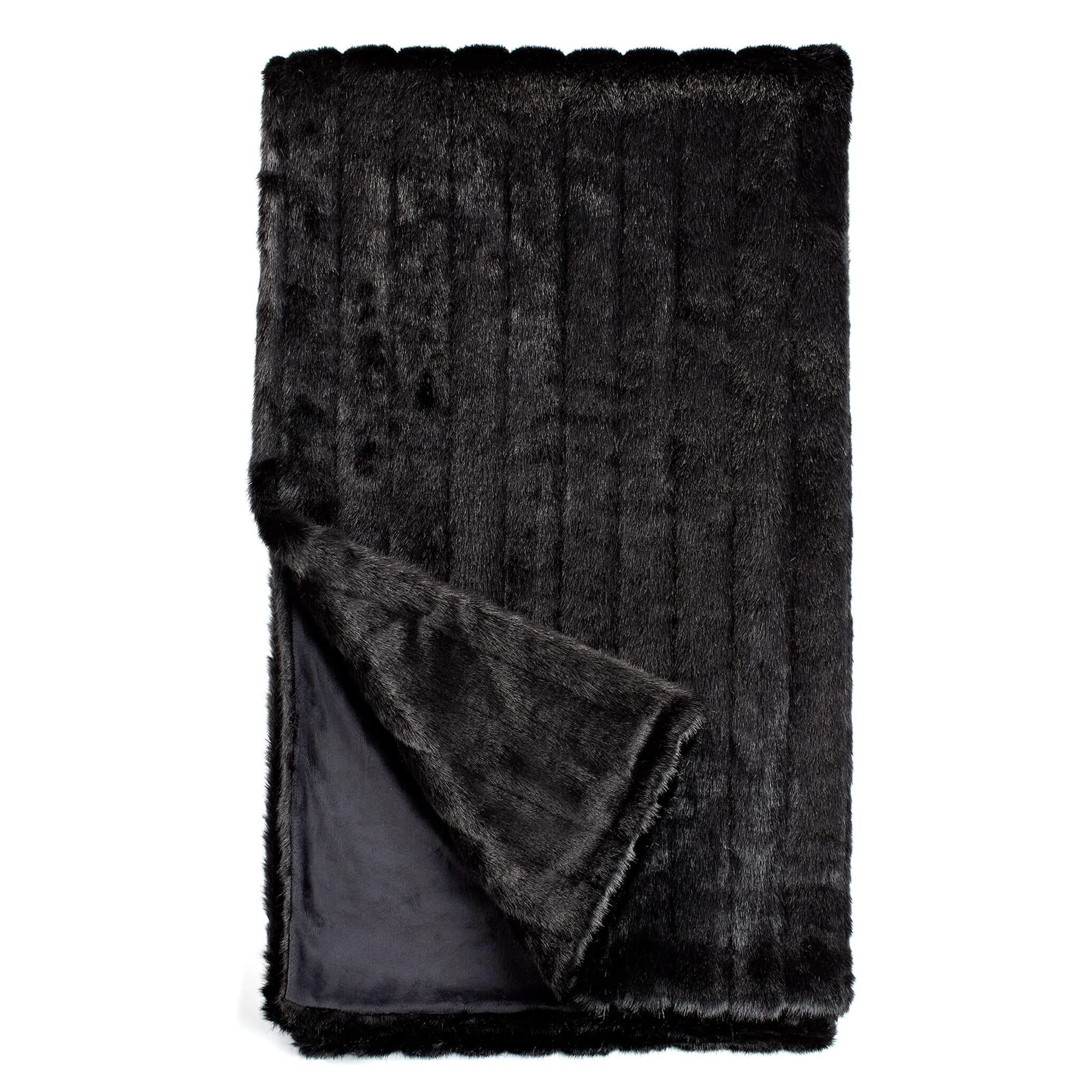 Luxury Faux Fur Throw Blanket - Donna Salyers Couture Mink Style, Ultra Soft 60x72 Inch Black Blanket for Sofa, Bed & Winter Warmth