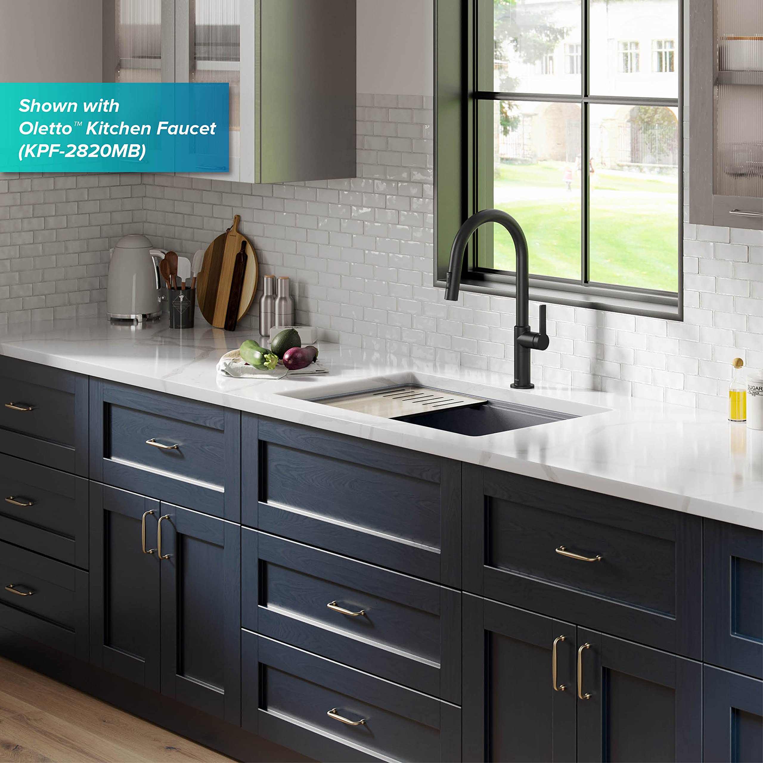 KRAUS Bellucci 30-Inch Undermount Workstation Granite Composite Kitchen Sink in Metallic Gray with Accessories (Model KGUW2-30MGR) - Perfect for Modern Kitchens, Food Prep, and Dishwashing
