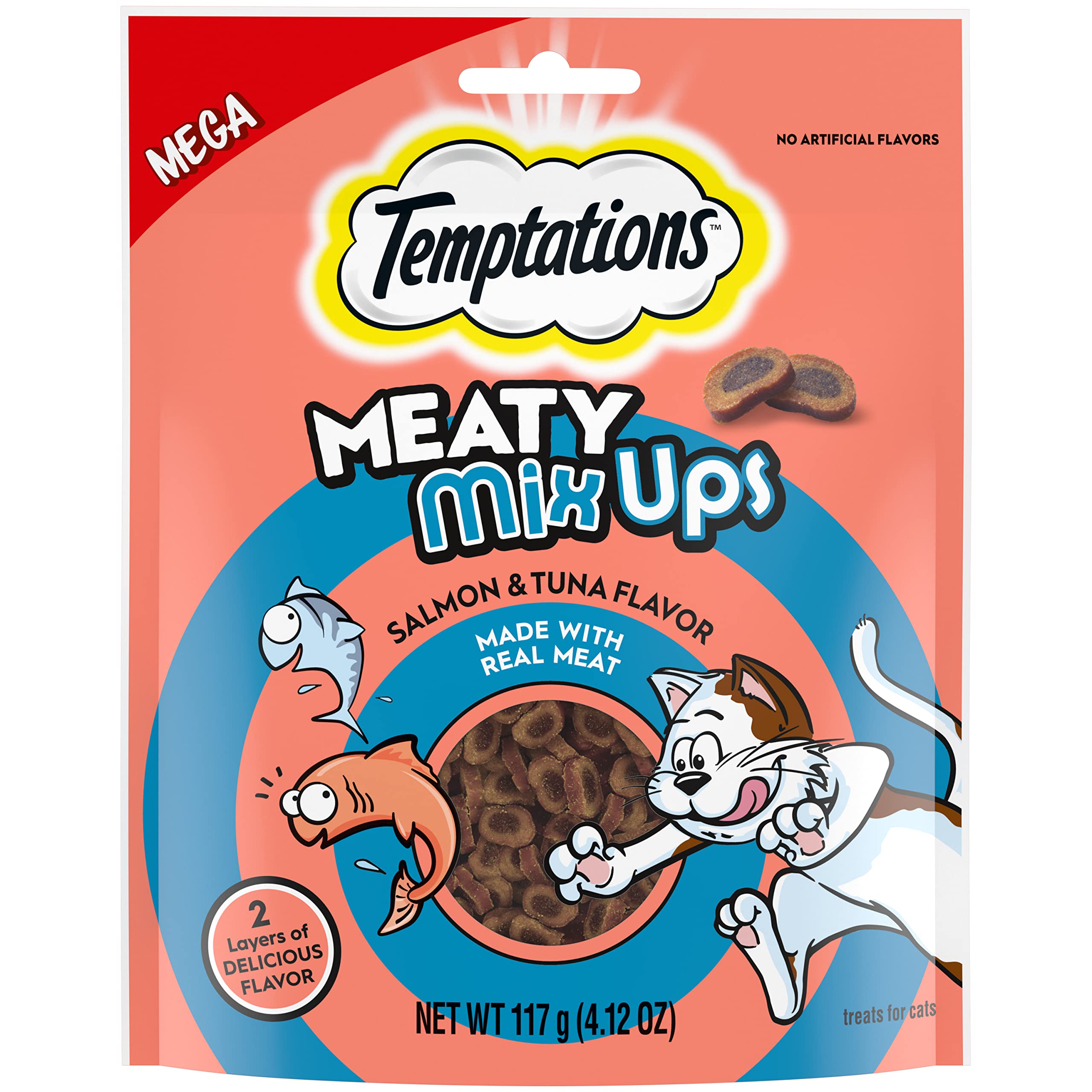 Temptations Meaty MixUps Cat Treats - Salmon & Tuna Flavor, 4.12 oz Pouch - Healthy Snacks for Indoor & Outdoor Cats - Perfect for Training & Rewarding Your Feline Friend