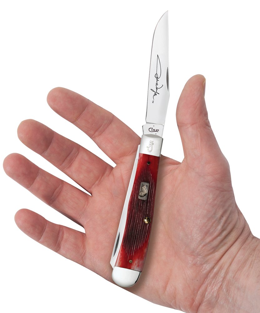 Premium John Wyne Trapper Pocket Knife Gift Set with Dark Red Case - Perfect for Camping, Hunting & Outdoor Adventures