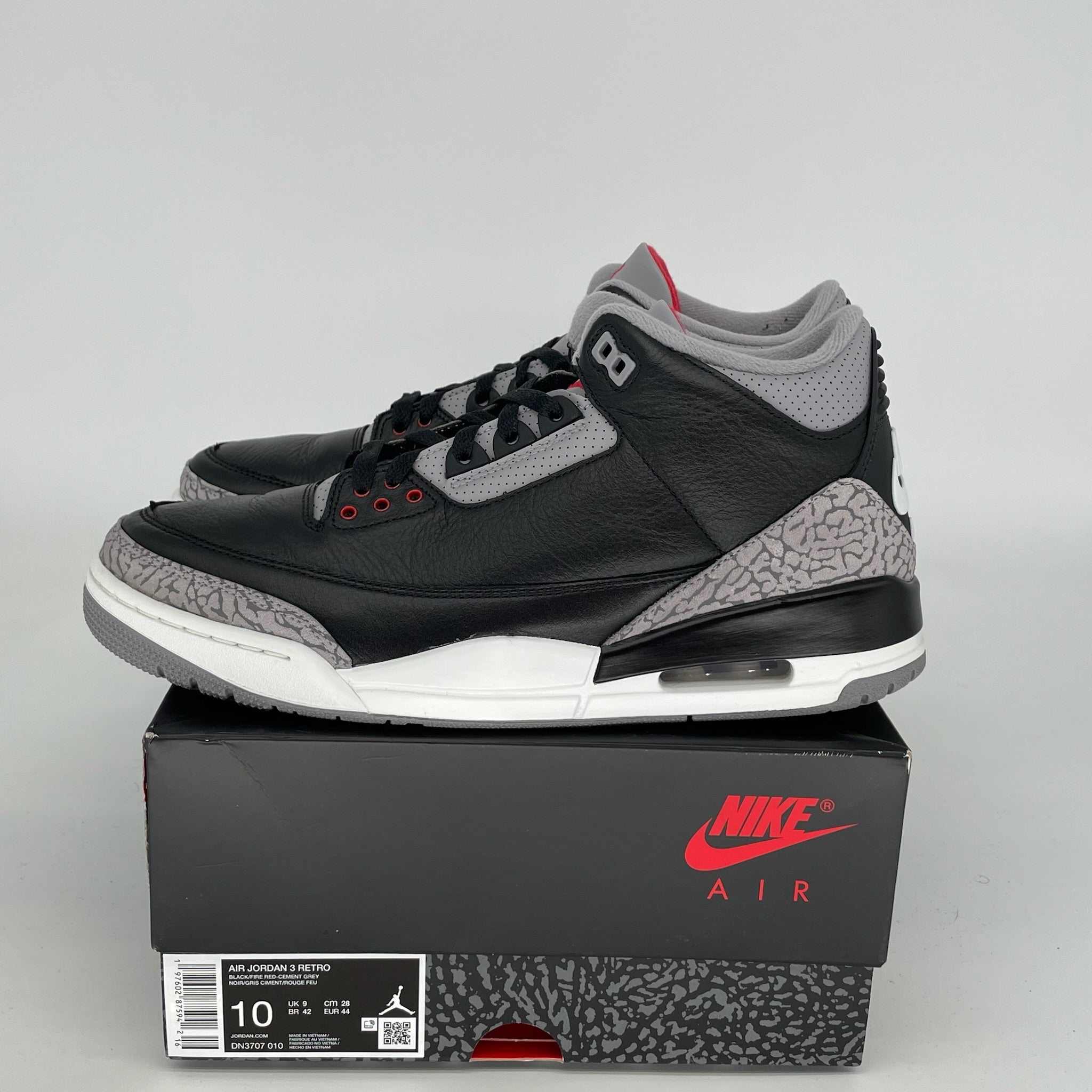 AIR JORDAN 3 REIMAGINED BLACK CEMENT SNEAKERS - MEN'S SIZE 10 (DN3707-100) - Authentic Retro Basketball Shoes for Casual Wear & Street Style
