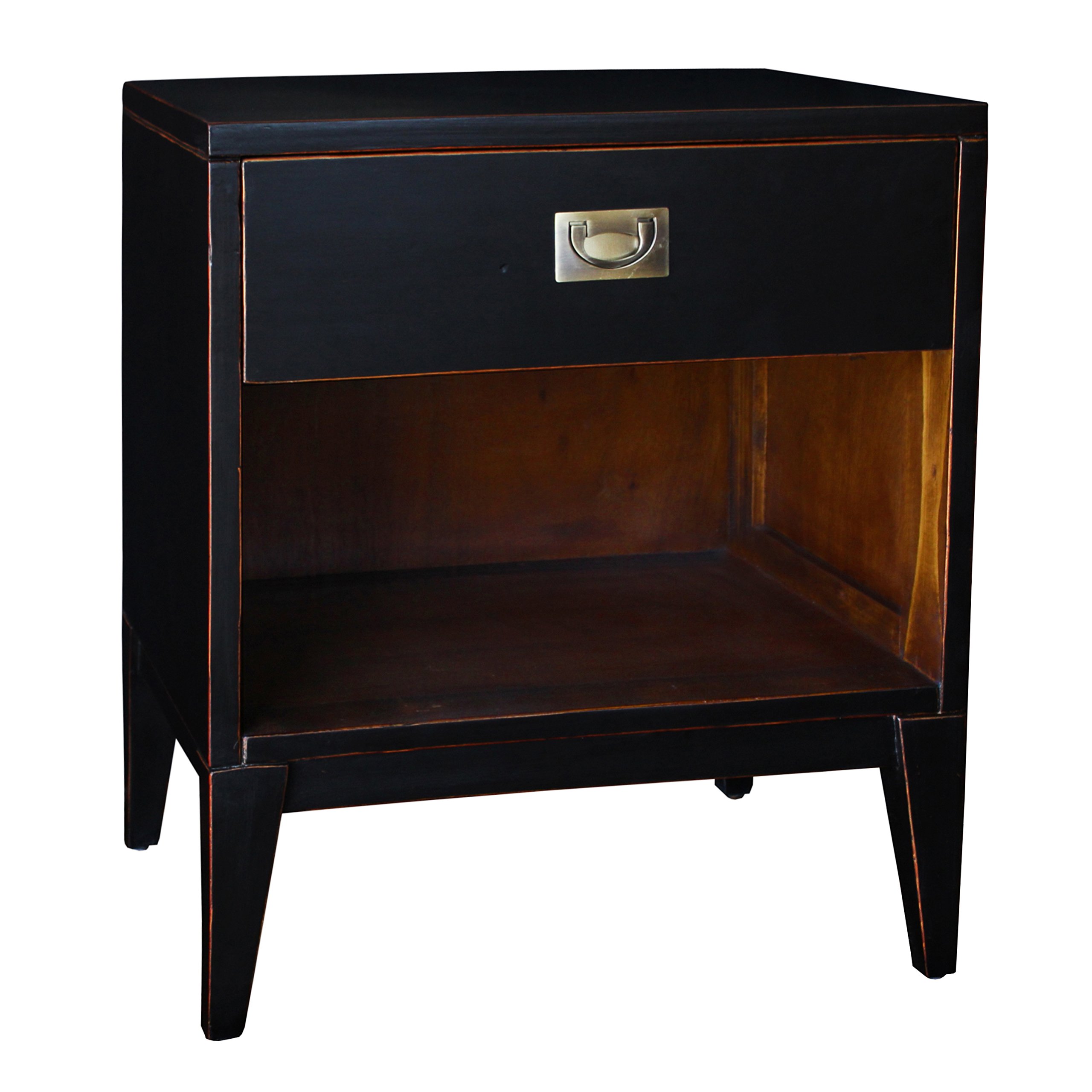 Porthos Home Petra Lacquer Nightstand - Modern Black Bedside Table for Bedroom Furniture | Stylish Nightstand with Drawer for Small Spaces & Apartment Living