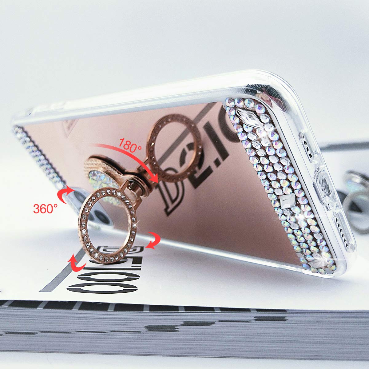 Sparkly Diamond Glitter Mirror Case for iPhone 11 Pro Max - Bling Rhinestone Protective Cover with Ring Holder & Kickstand | Cute Fashion Phone Case for Women & Girls | Perfect for Parties, Dating & Selfies