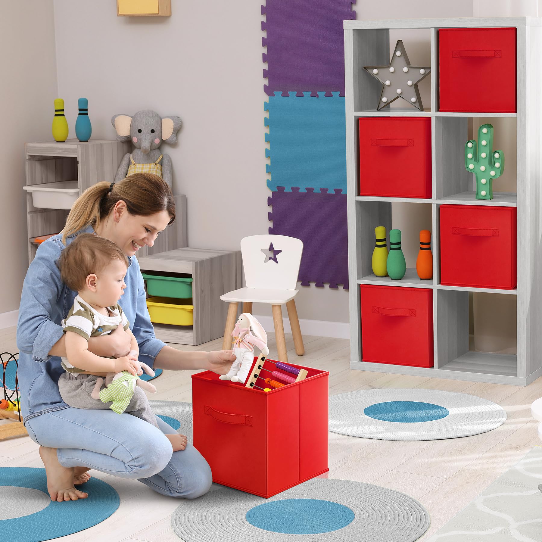 Sorbus Foldable Storage Cubes - Set of 6 Fabric Bins for Home Organization - Collapsible Closet Organizer & Toy Storage - 11 Inch Pantry, Shelf, Cubby & Closet Organizer with Handles (Red) - Perfect for Kids Room, Nursery, Dorm & Small Space Storage Solutions
