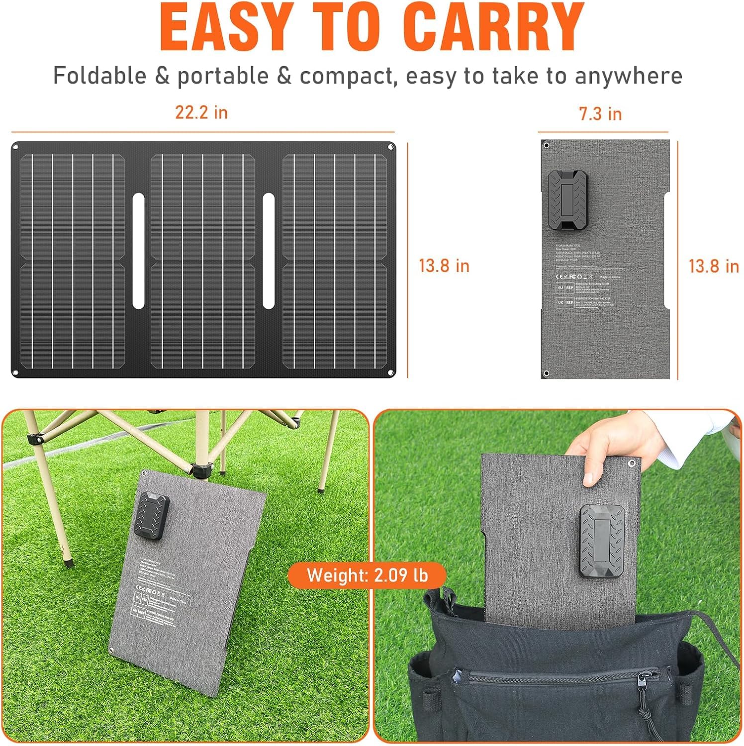 30W Portable Foldable Solar Panel Charger - Waterproof 12V Solar Battery Charger Kit for Outdoor Camping, Hiking & Emergency Power - Compatible with Power Stations, Phones & USB Devices