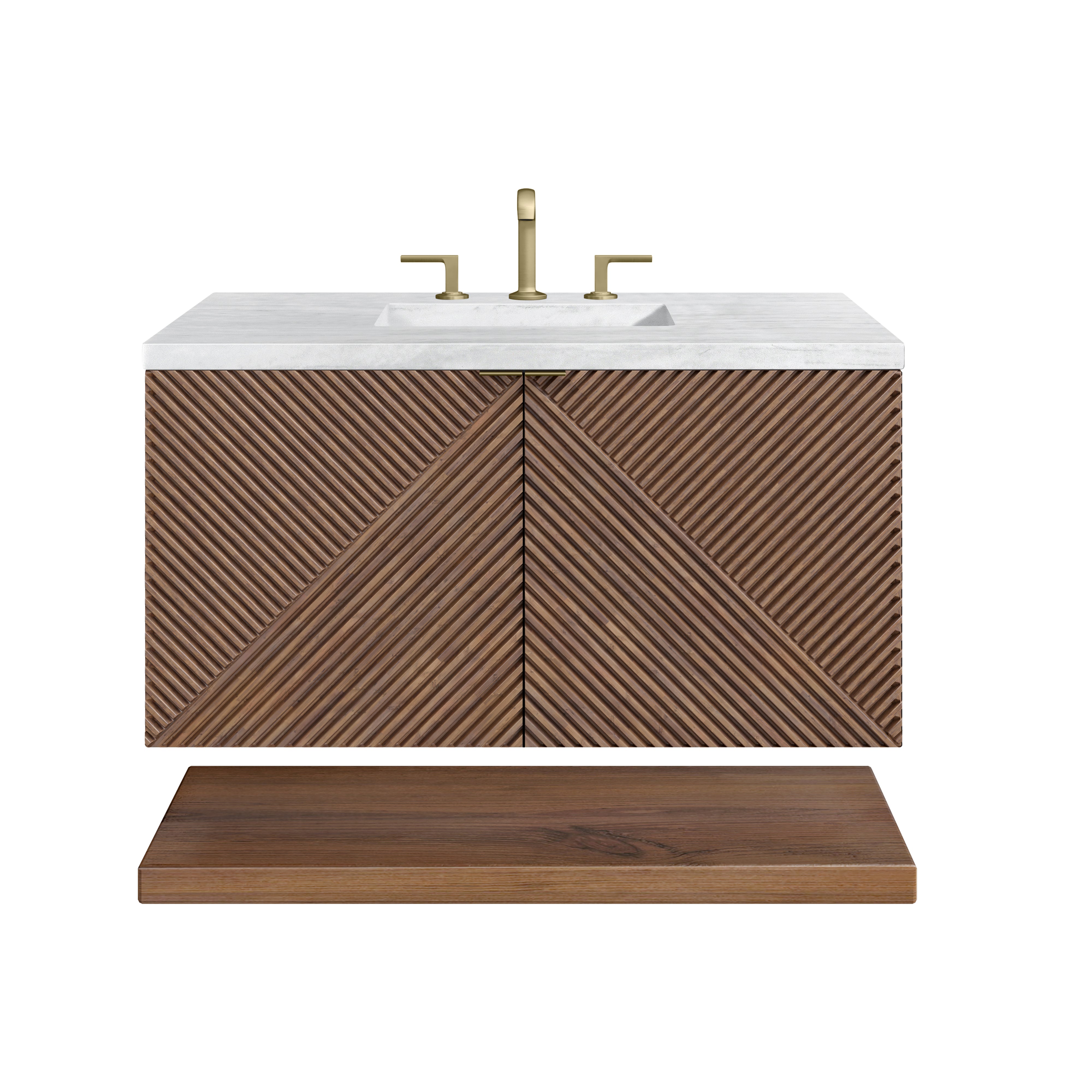 Marcello 36 Inch Single Bathroom Vanity with Sink - Chestnut Finish & 3CM Arctic Fall Quartz Top - Perfect for Modern Master Bathrooms & Guest Bath Remodels