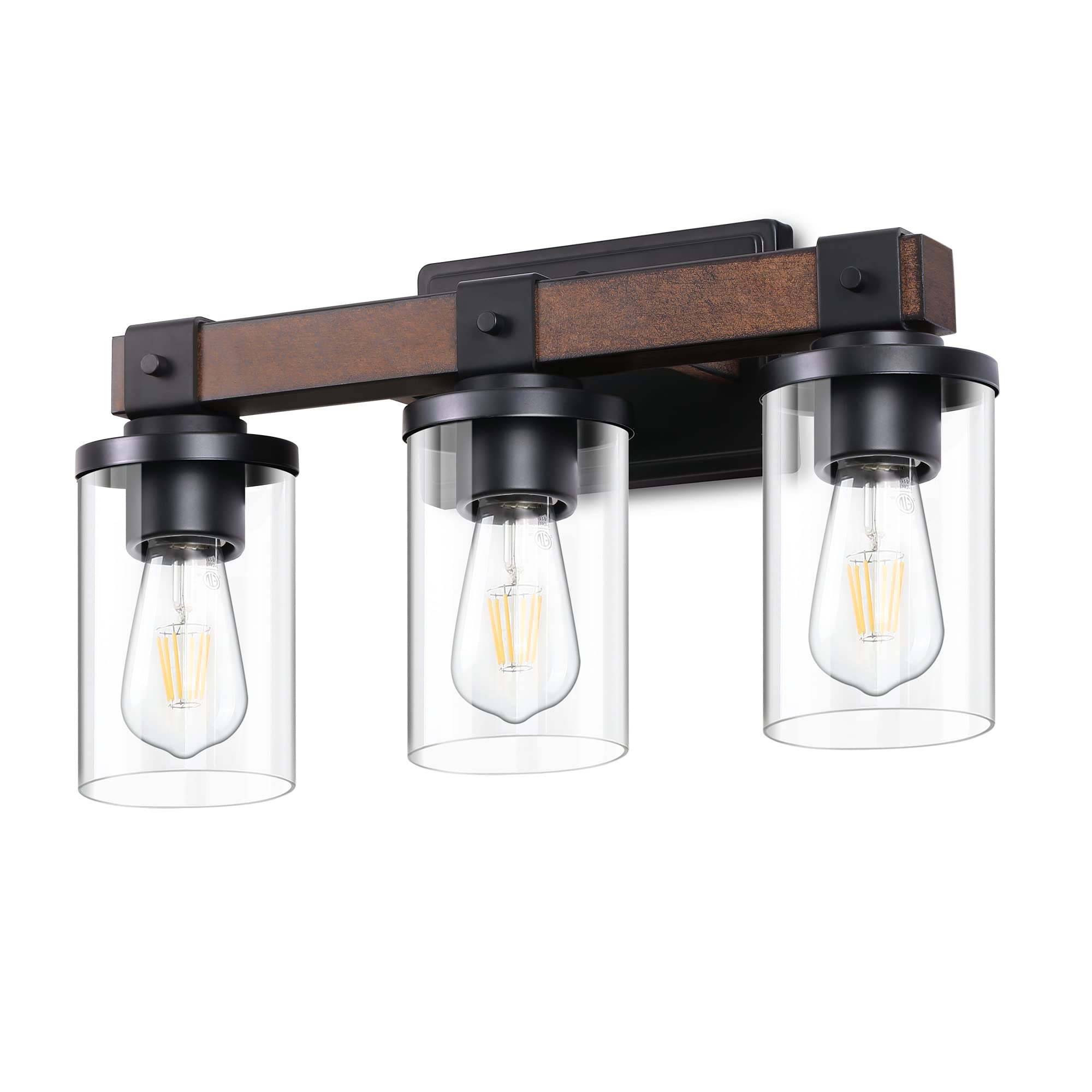 Farmhouse Vanity Lights for Bathroom - 3-Light Wall Sconce with Clear Glass Shades, E26 Base - Perfect for Bathroom Mirror, Vanity Table & Living Room Lighting Decor