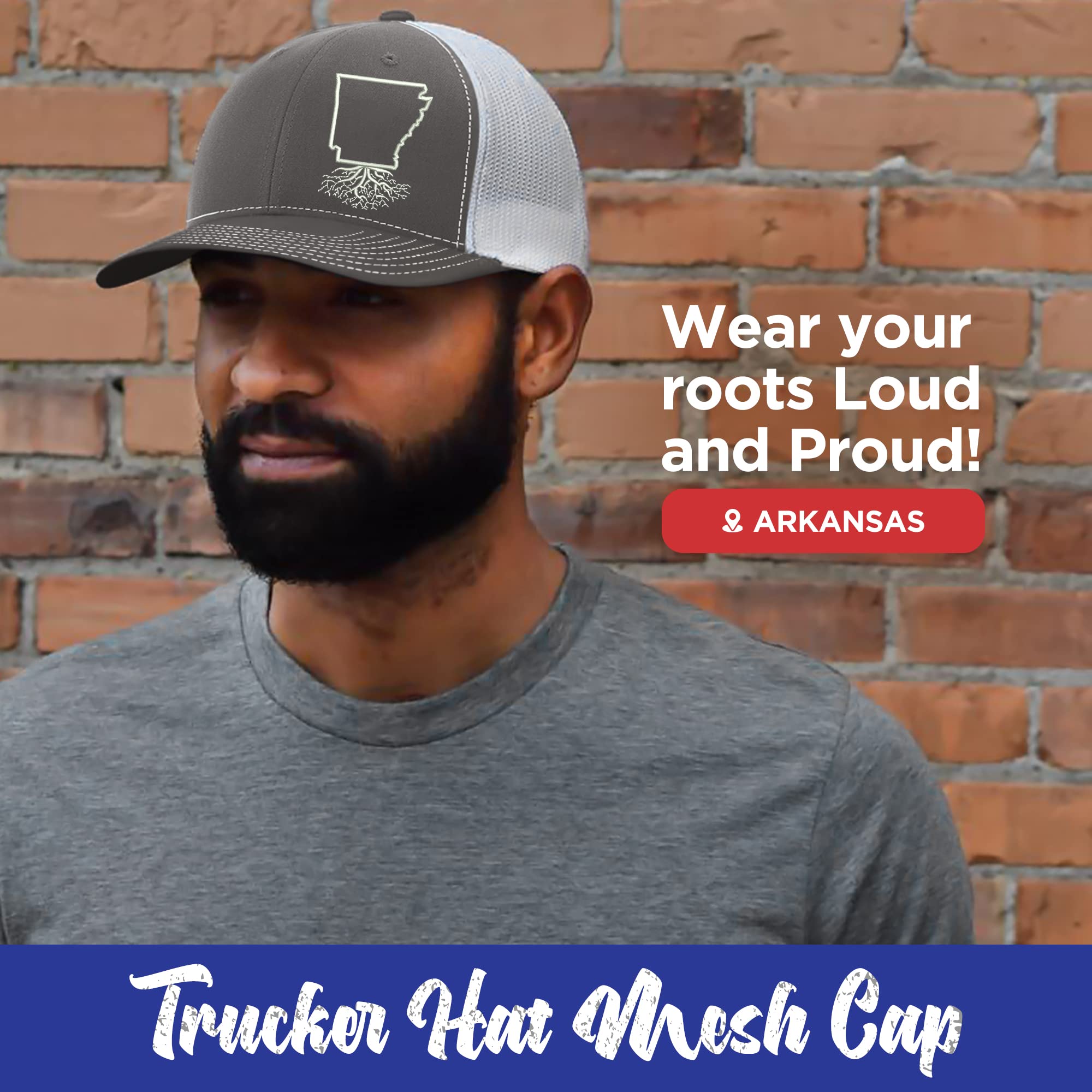 Arkansas Roots Snapback Hat - Stylish Unisex Baseball Cap with Mesh Back, Polyester Cotton Six-Panel Trucker Hat (Charcoal & White) - Perfect for Outdoor Activities, Sports & Casual Wear
