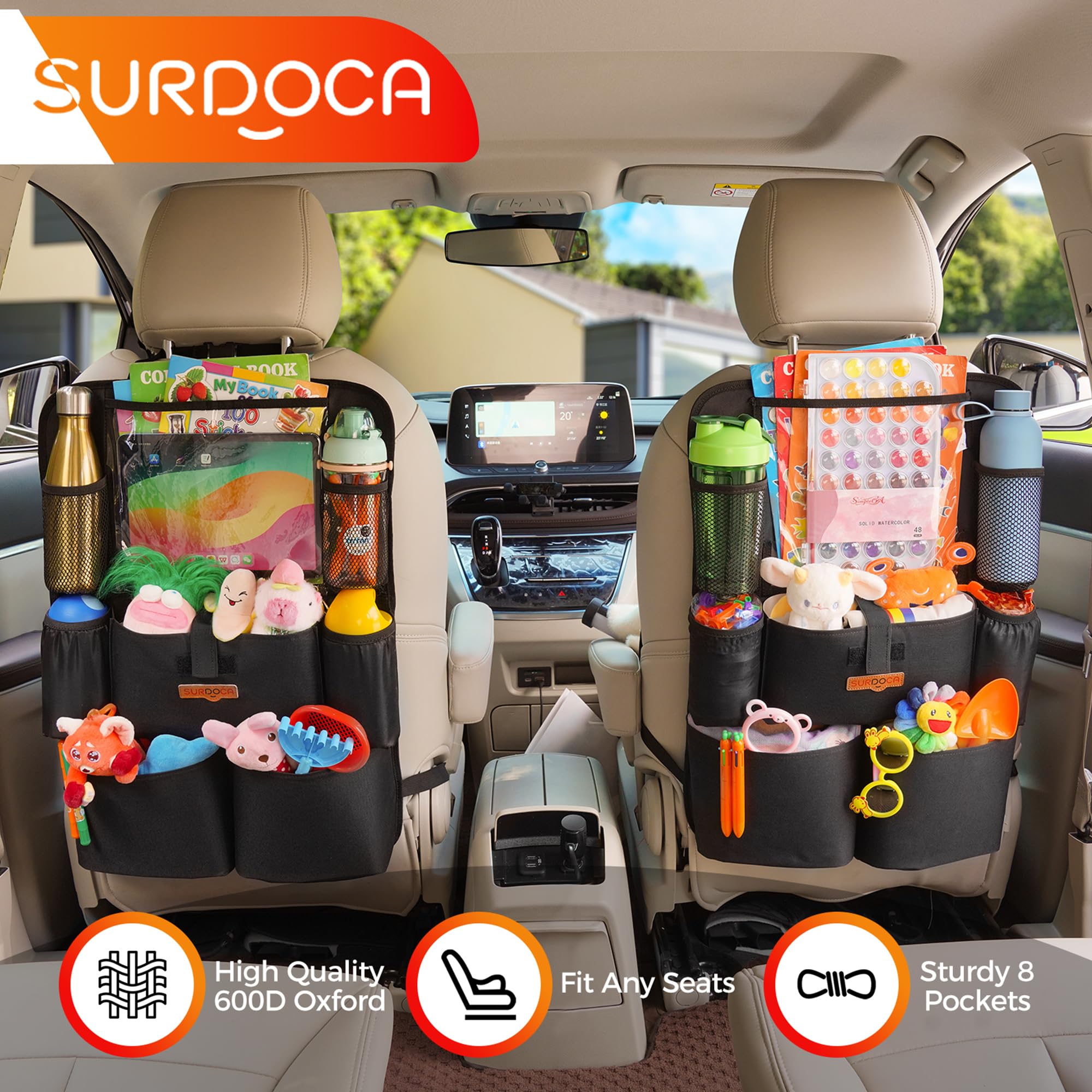 SURDOCA Upgraded Car Organizer with 11-inch Tablet Holder, 8-Pocket Backseat Storage, Car Seat Protector for Kids, Perfect for Road Trips and Family Travel