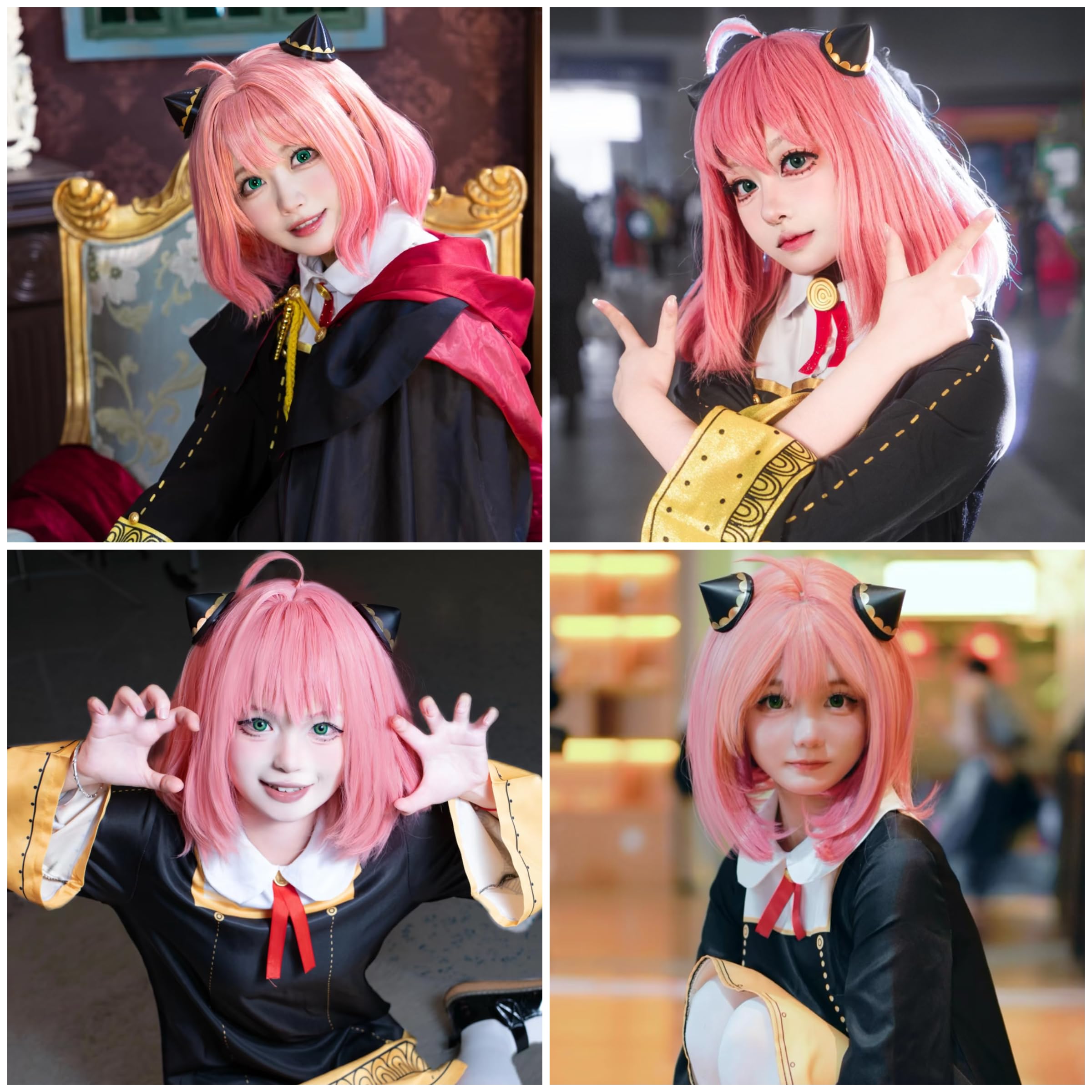 Short Pink Bob Wig with Bangs - Anime Cosplay Synthetic Hair Wig for Women & Girls - Includes Cute Hair Clips & Wig Cap - Perfect for Halloween, Parties & Daily Wear